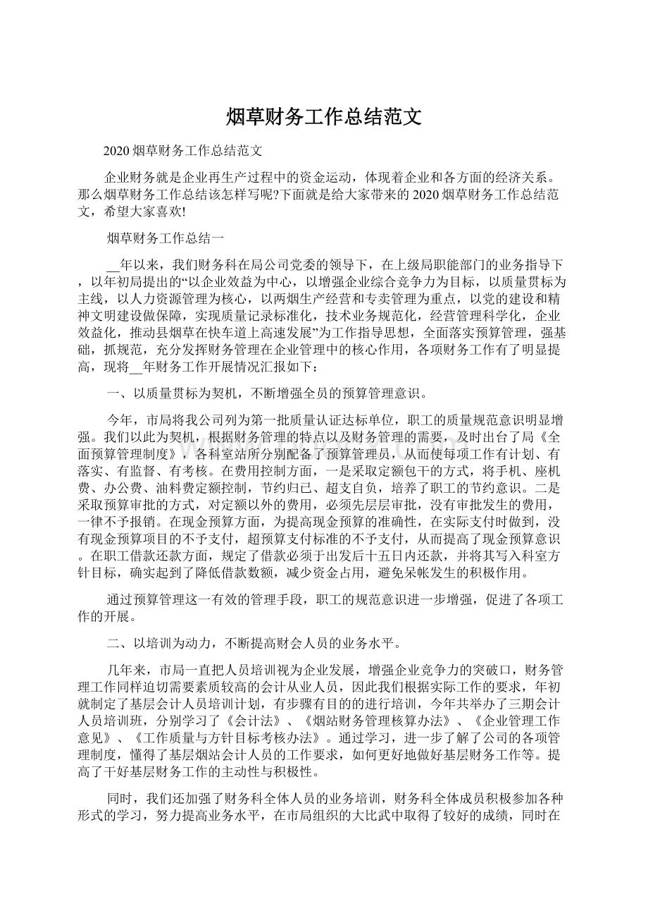 烟草财务工作总结范文文档格式.docx