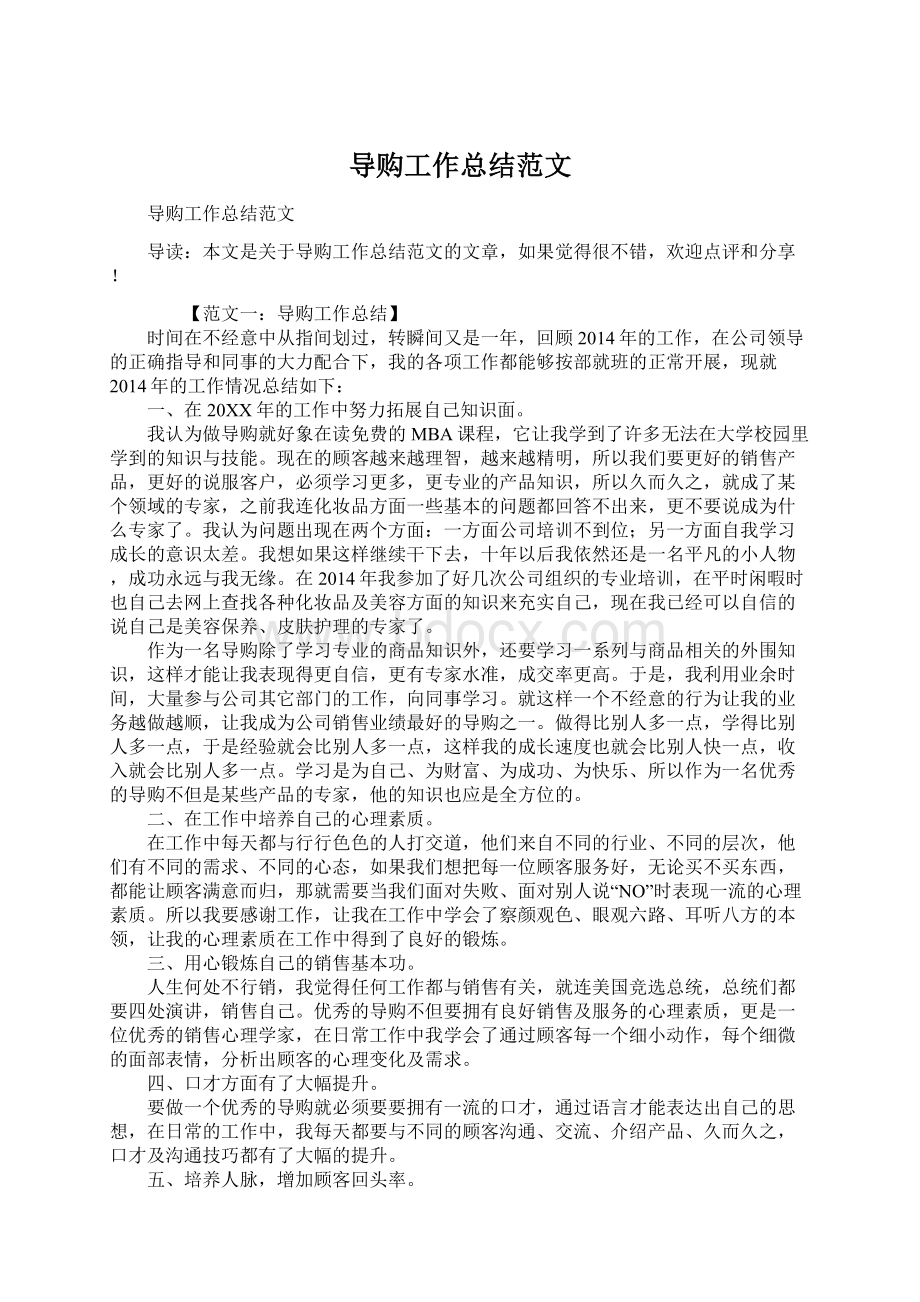 导购工作总结范文Word格式文档下载.docx