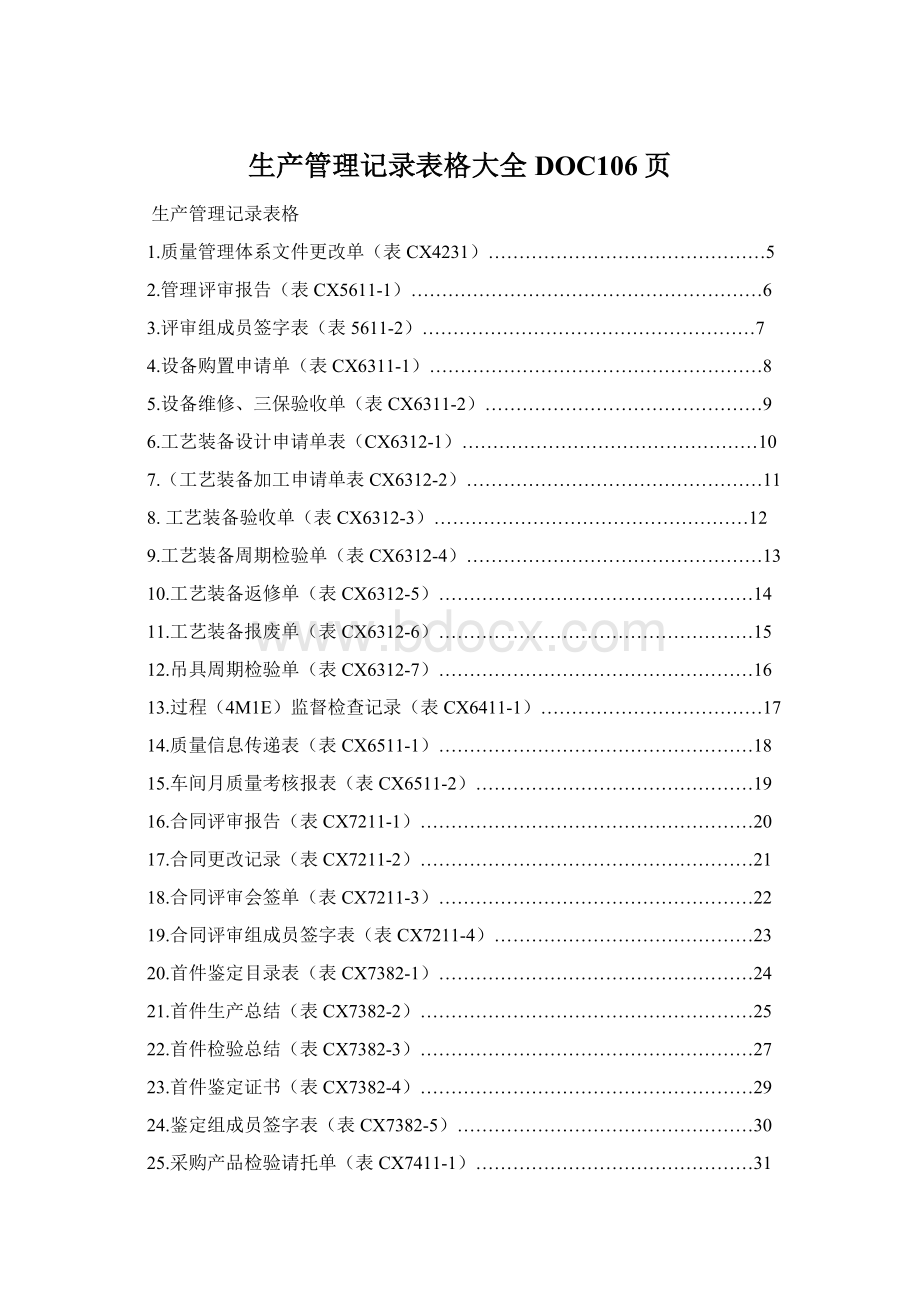 生产管理记录表格大全DOC106页.docx_第1页