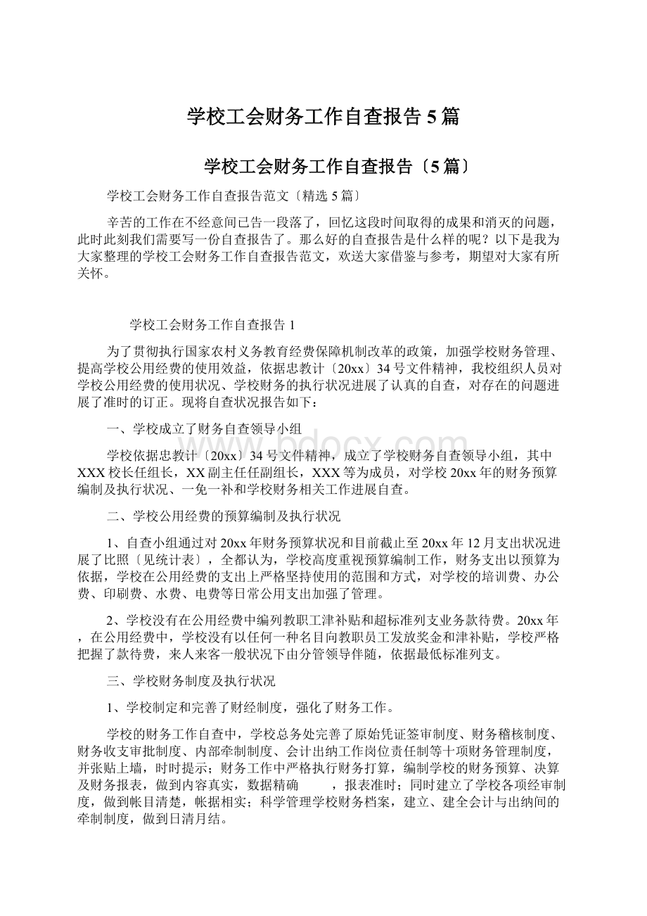 学校工会财务工作自查报告5篇.docx