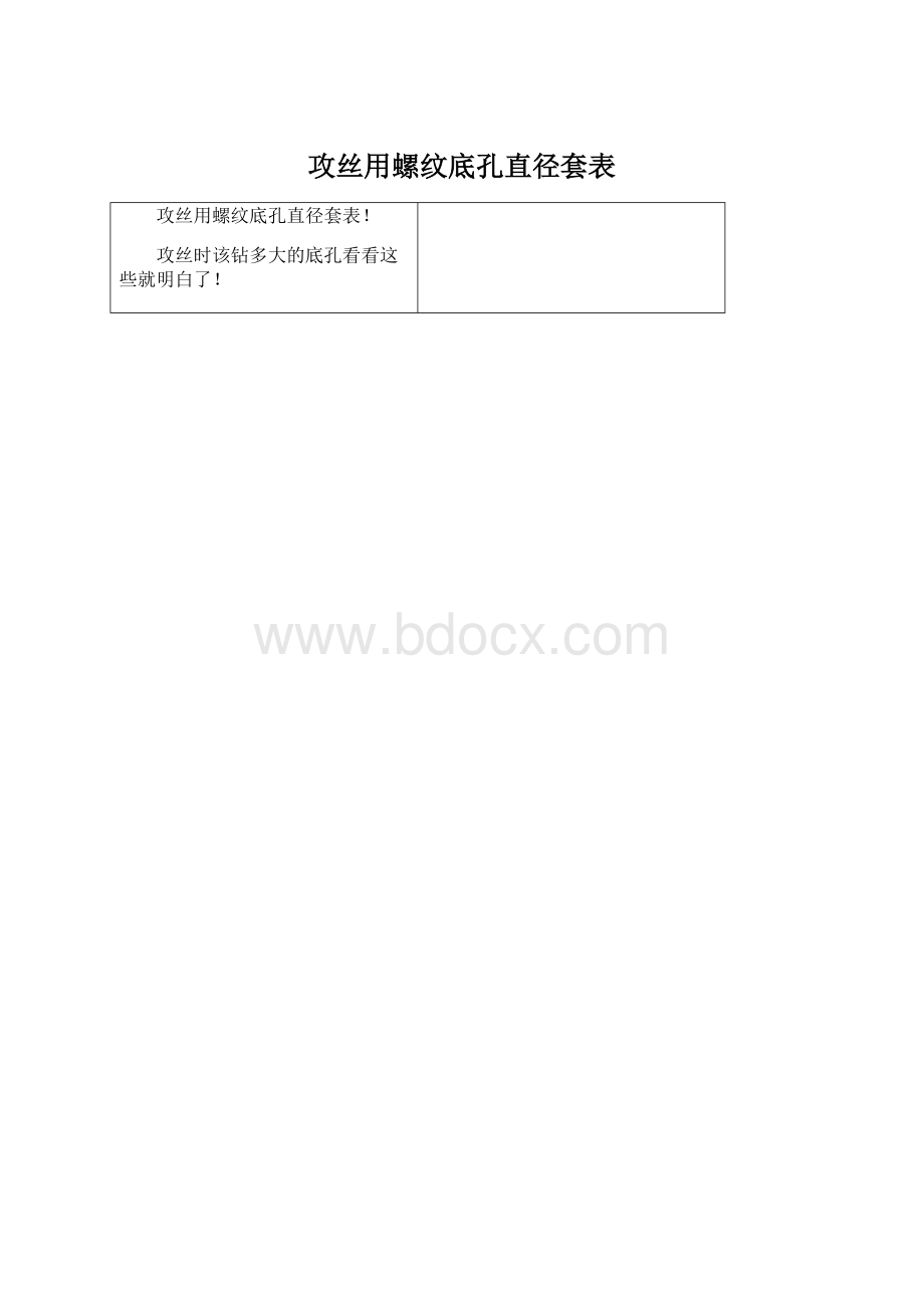 攻丝用螺纹底孔直径套表.docx