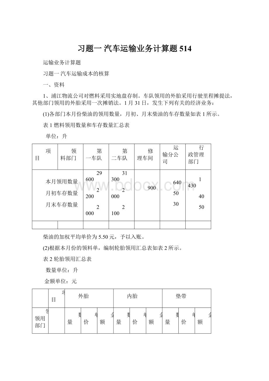 习题一汽车运输业务计算题514文档格式.docx