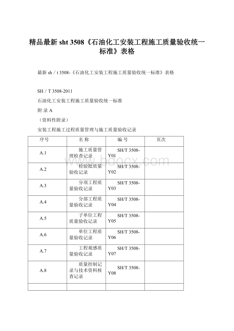 精品最新sht 3508《石油化工安装工程施工质量验收统一标准》表格.docx