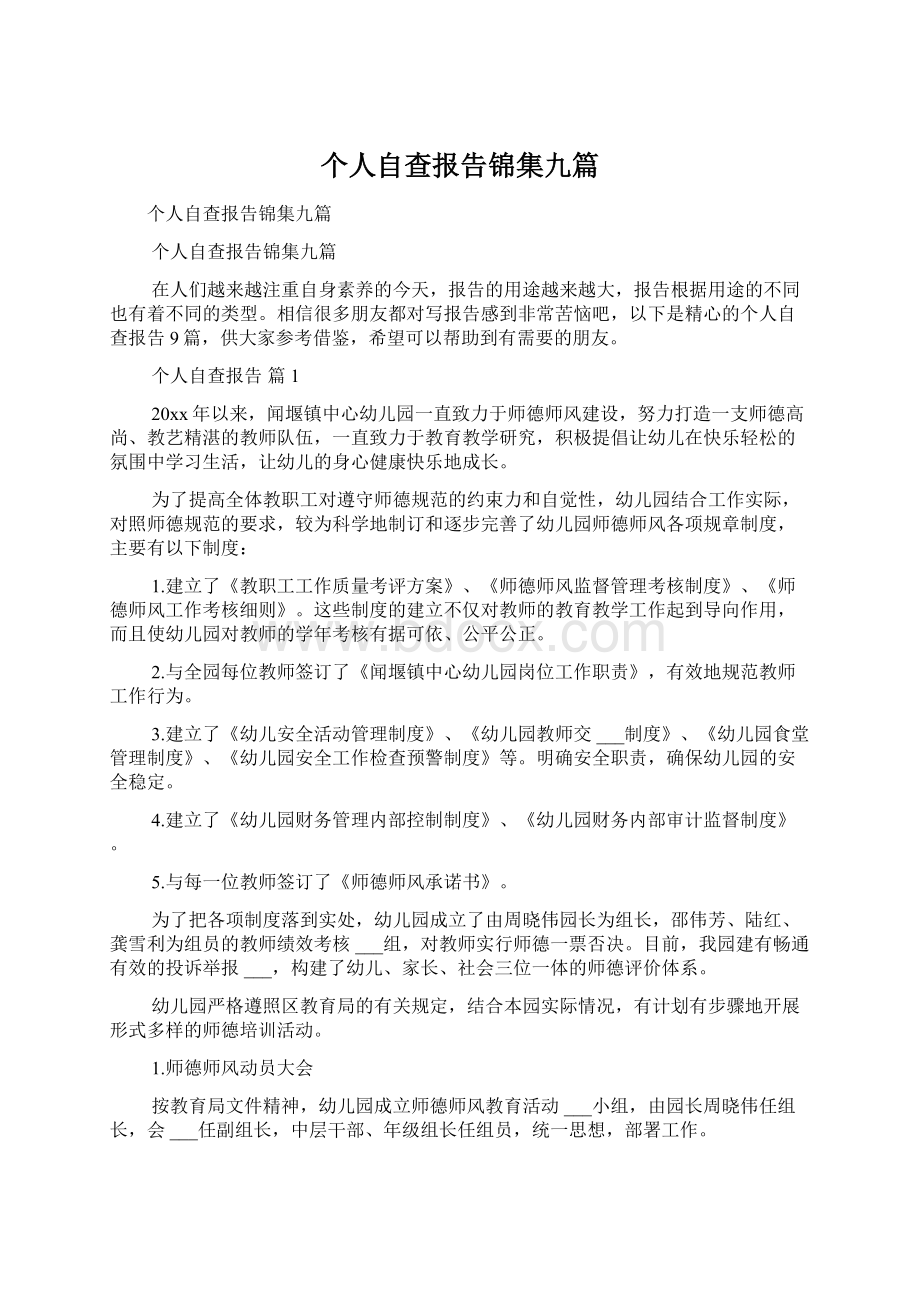 个人自查报告锦集九篇Word格式文档下载.docx