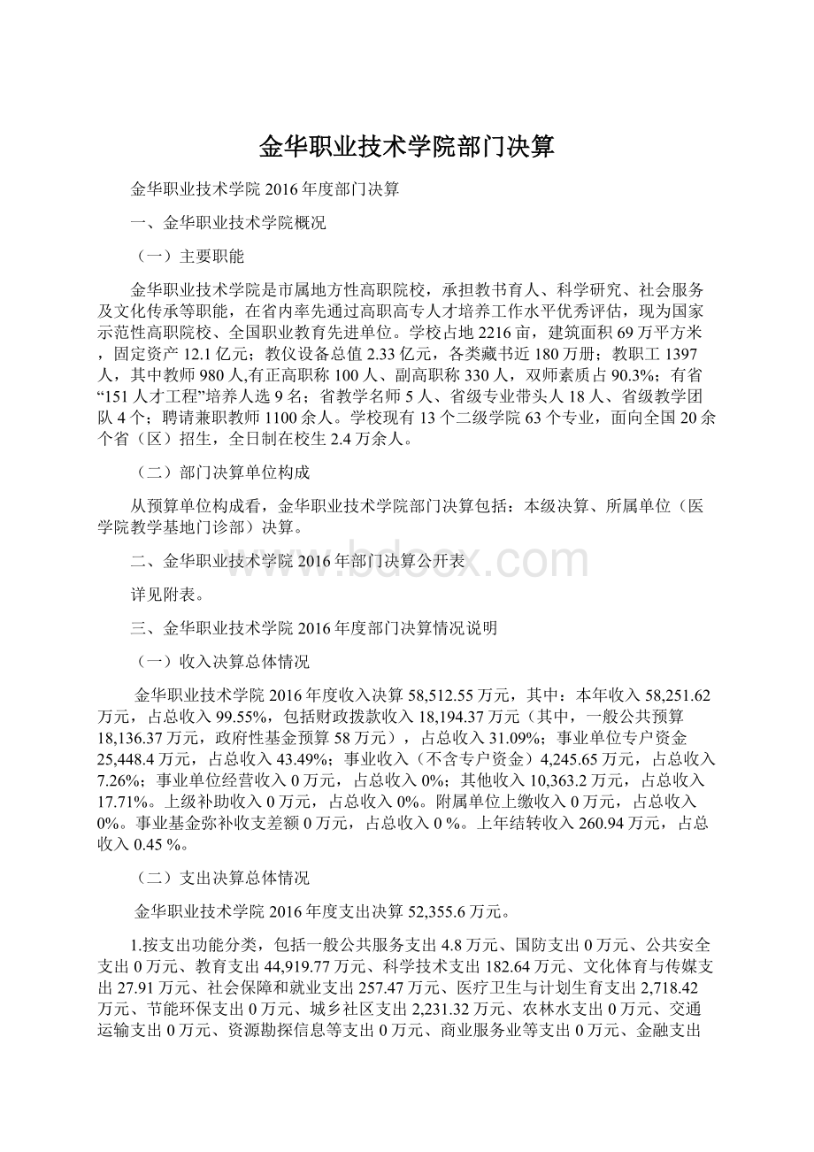 金华职业技术学院部门决算文档格式.docx