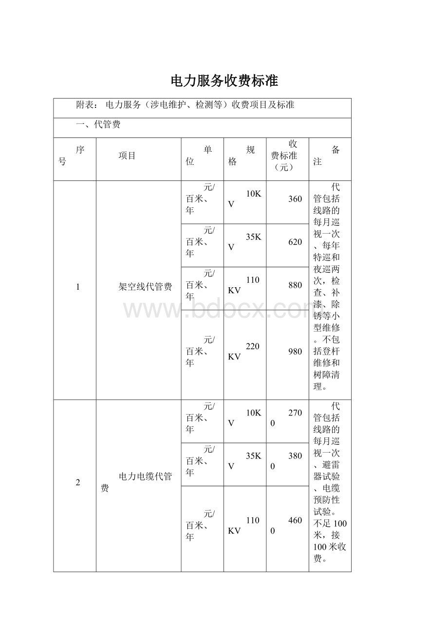 电力服务收费标准.docx_第1页