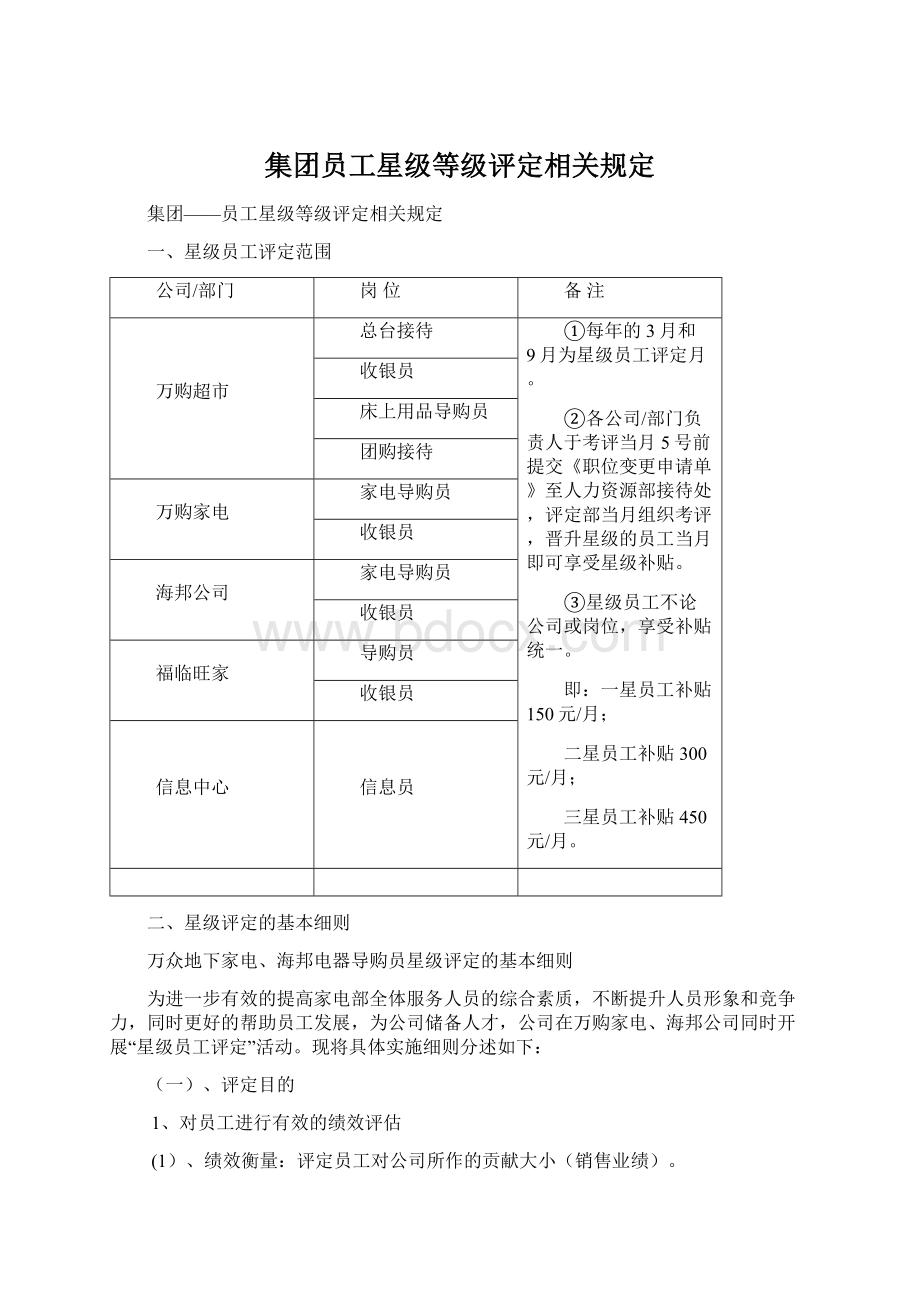 集团员工星级等级评定相关规定Word格式.docx