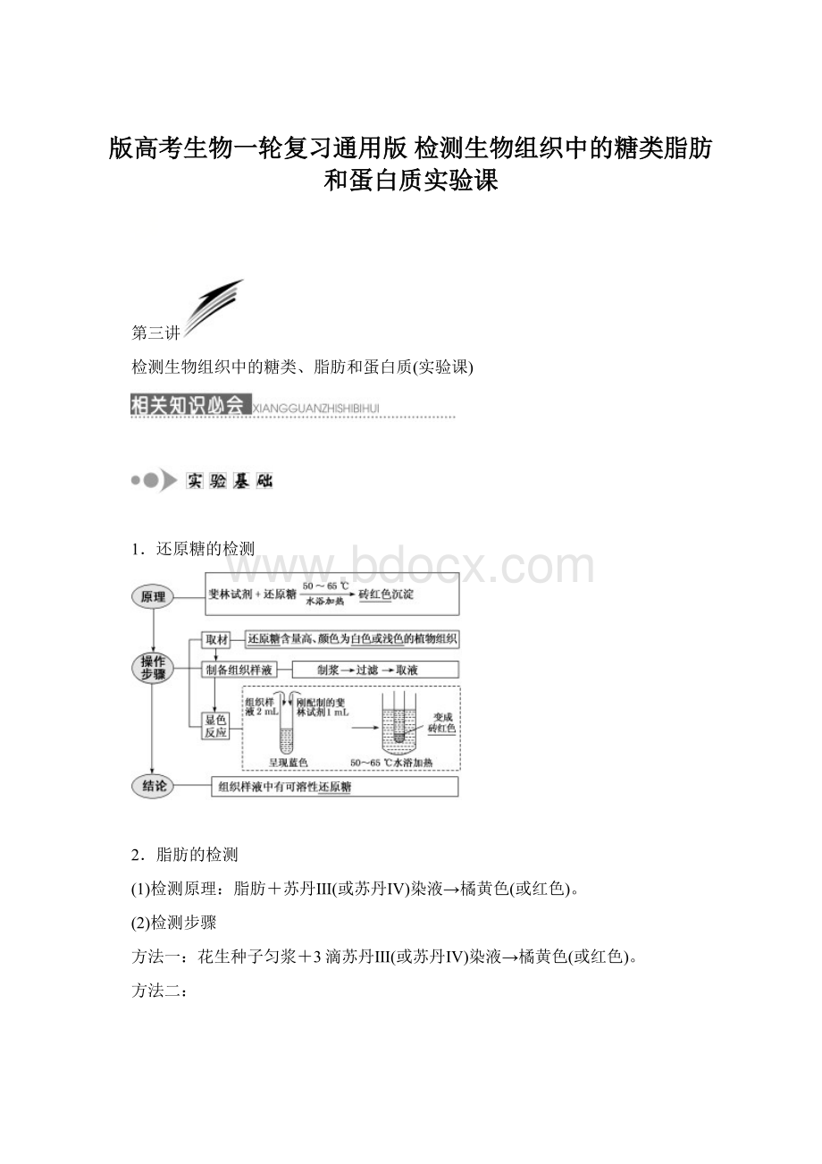 版高考生物一轮复习通用版 检测生物组织中的糖类脂肪和蛋白质实验课.docx_第1页