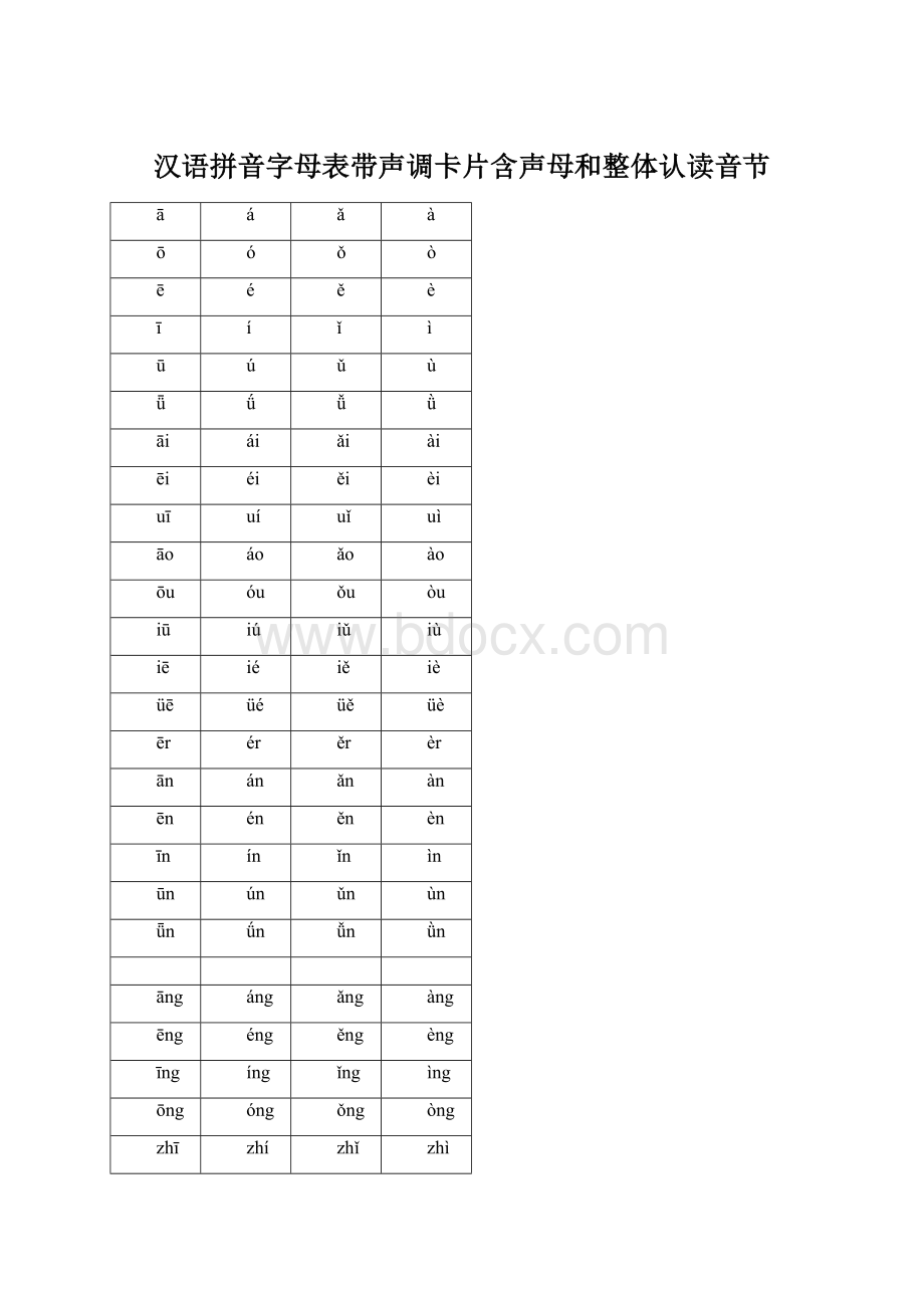 汉语拼音字母表带声调卡片含声母和整体认读音节Word文档下载推荐.docx
