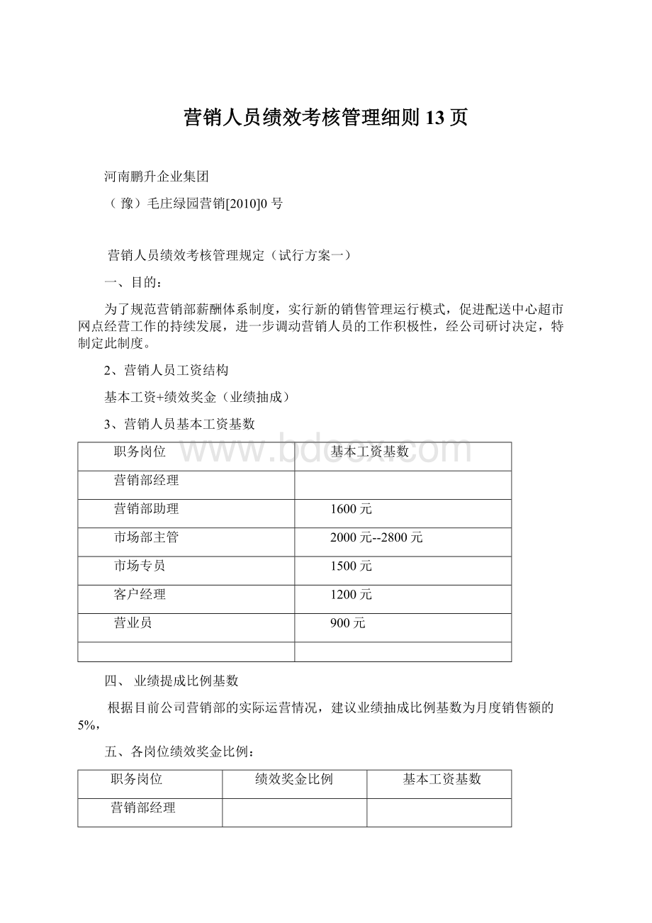 营销人员绩效考核管理细则13页Word格式.docx