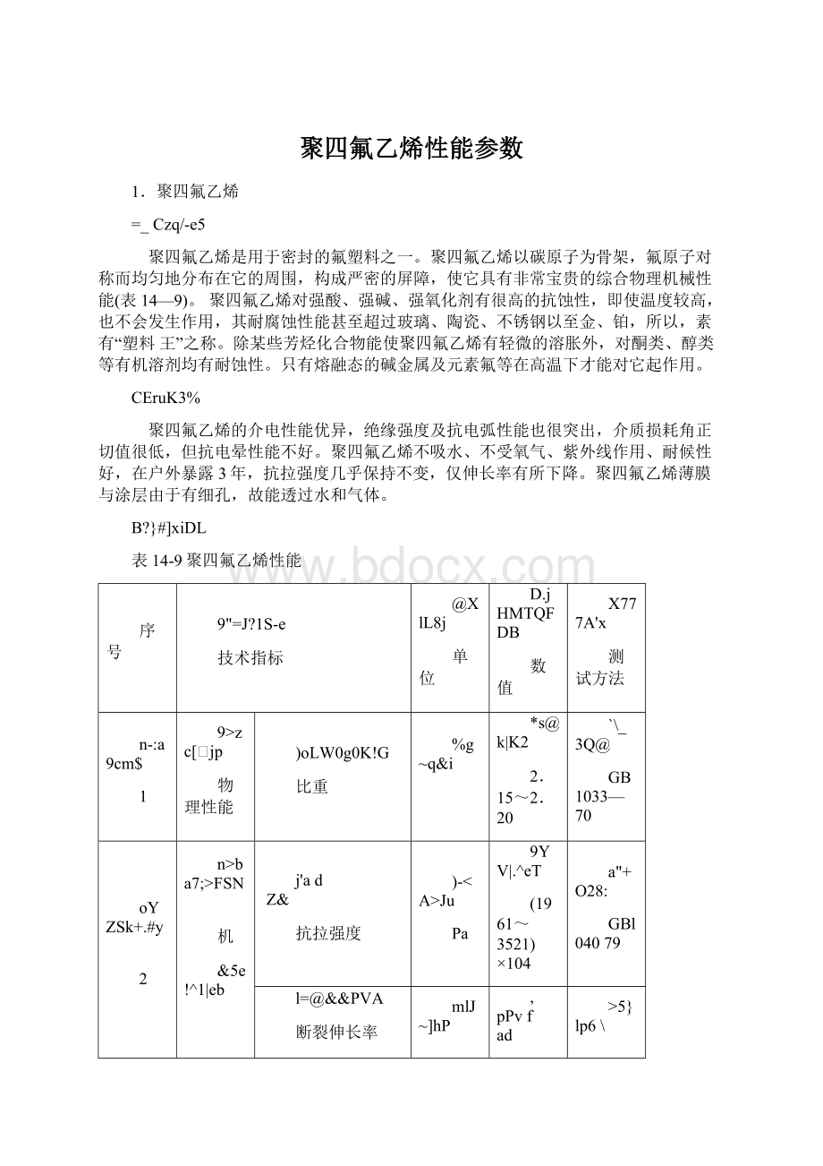 聚四氟乙烯性能参数Word文件下载.docx