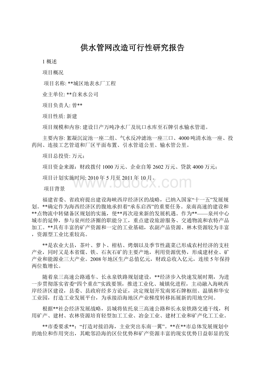 供水管网改造可行性研究报告Word格式文档下载.docx_第1页