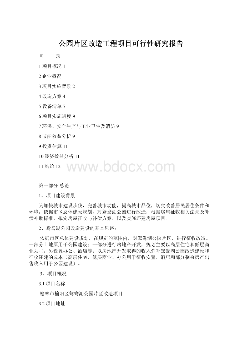 公园片区改造工程项目可行性研究报告.docx_第1页