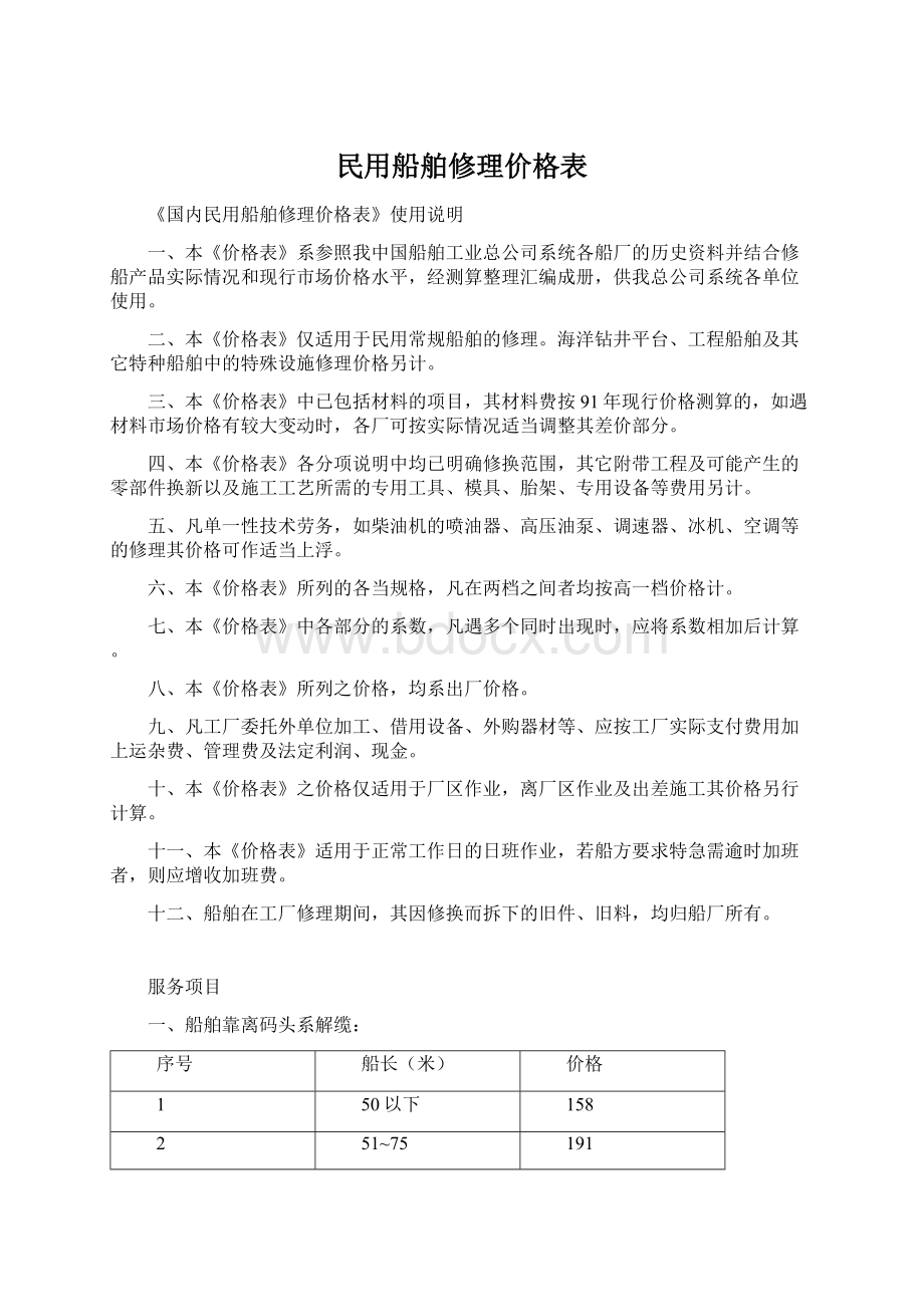 民用船舶修理价格表.docx