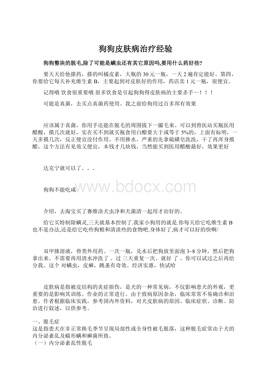 狗狗皮肤病治疗经验Word文件下载.docx