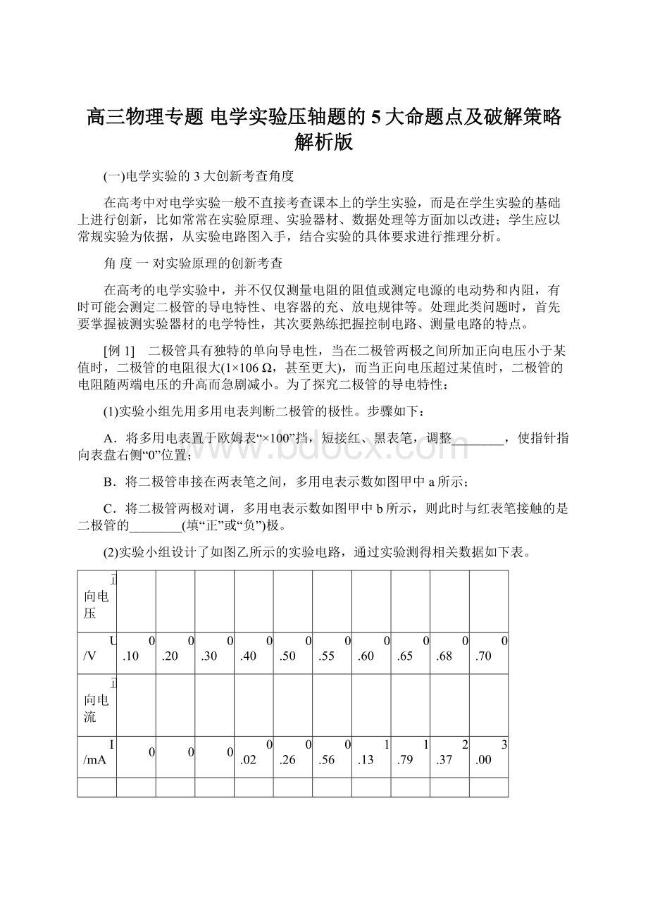 高三物理专题 电学实验压轴题的5大命题点及破解策略解析版Word格式.docx_第1页