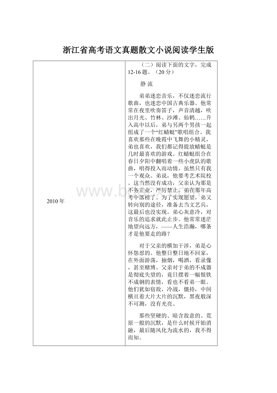 浙江省高考语文真题散文小说阅读学生版.docx