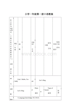 小学一年级第一册口语教案Word文档下载推荐.docx