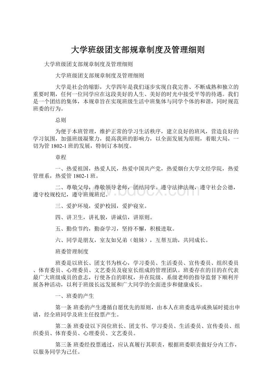 大学班级团支部规章制度及管理细则Word文件下载.docx_第1页