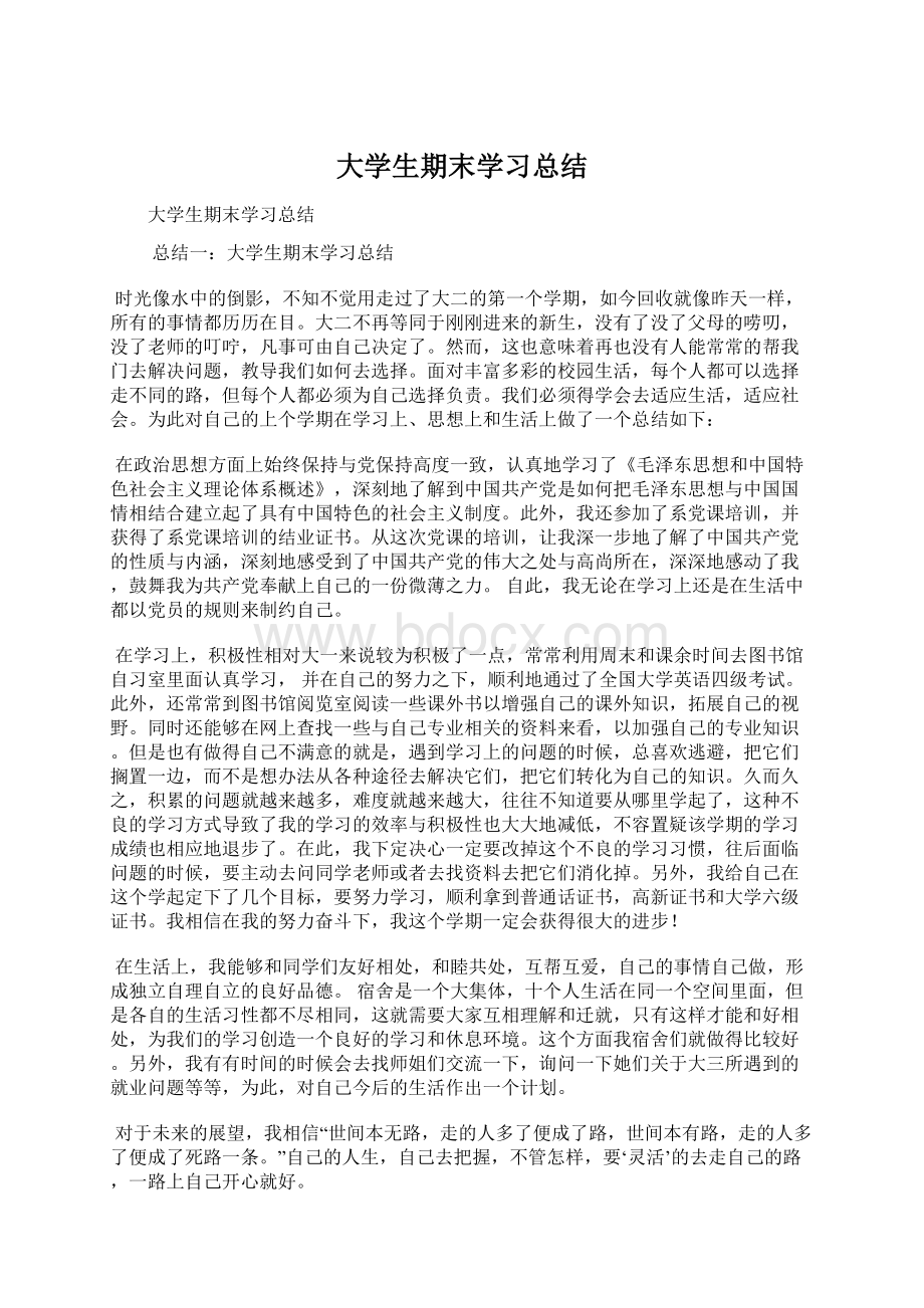 大学生期末学习总结Word文件下载.docx