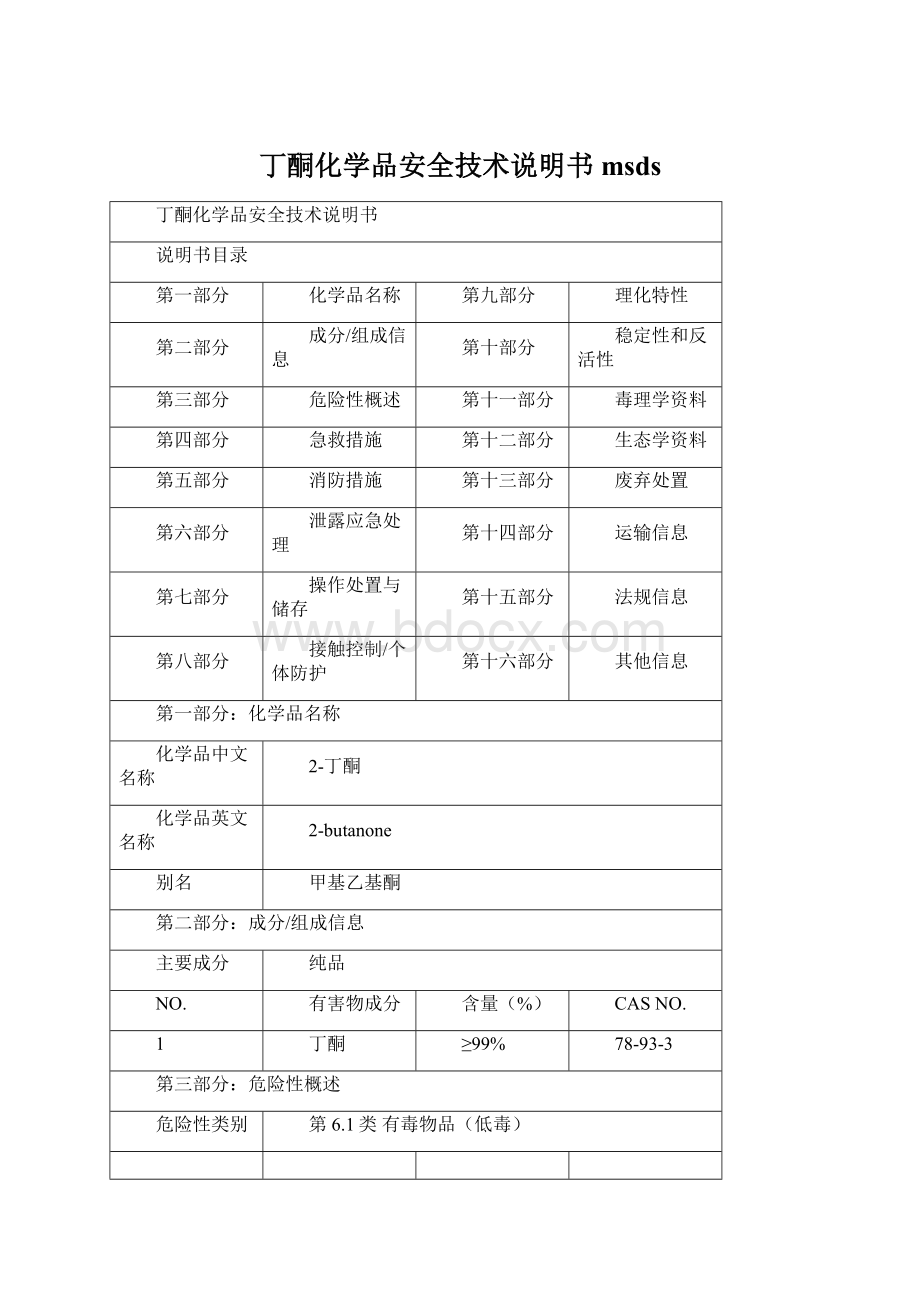 丁酮化学品安全技术说明书msds.docx