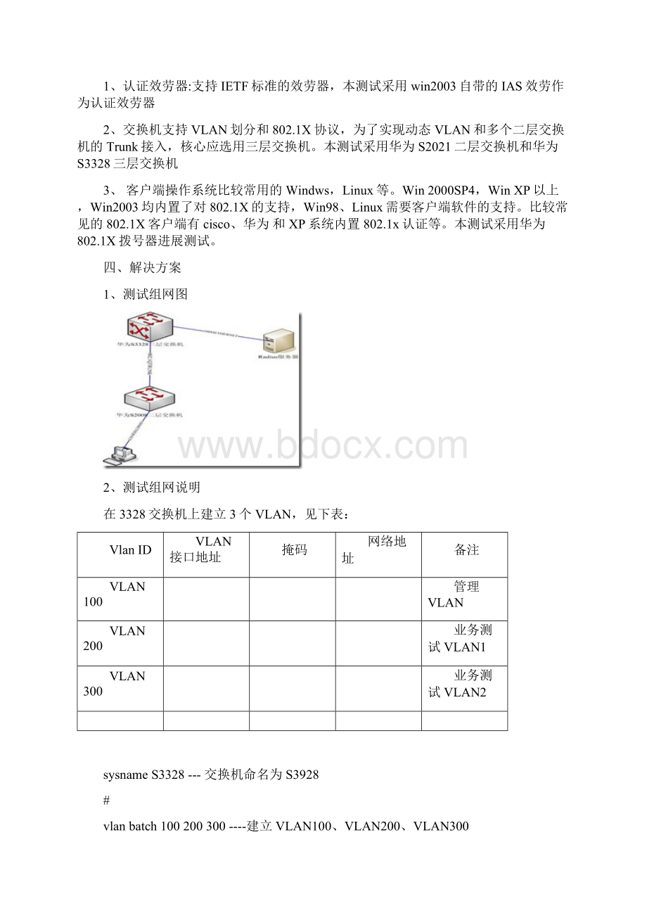 利用8021x动态vlan和radius技术组网测试方案.docx_第2页