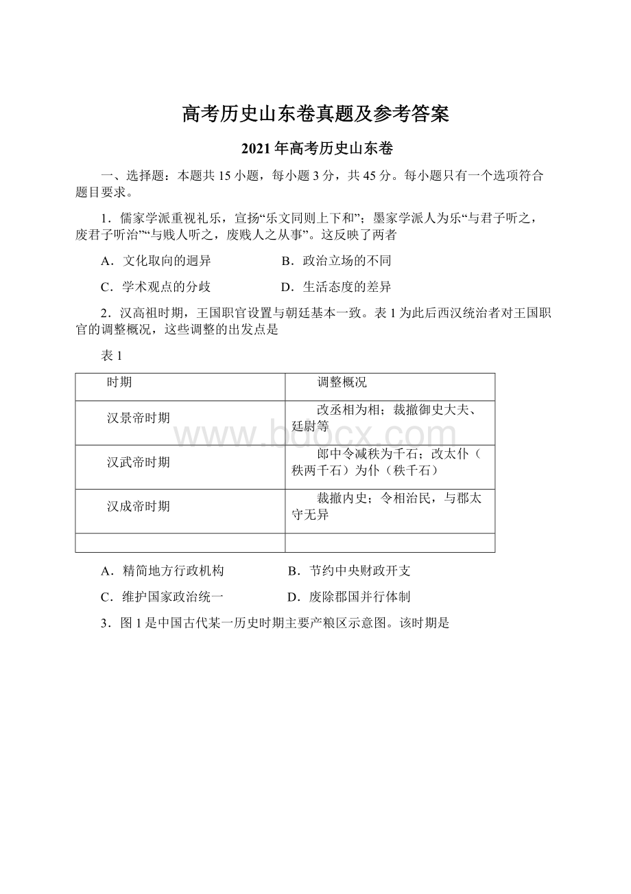 高考历史山东卷真题及参考答案Word文档下载推荐.docx