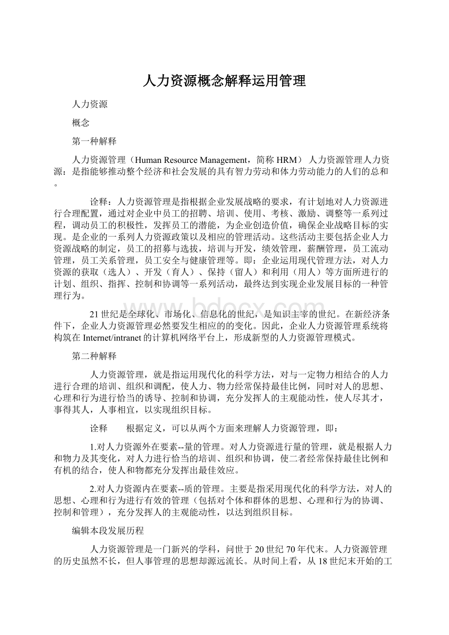 人力资源概念解释运用管理.docx