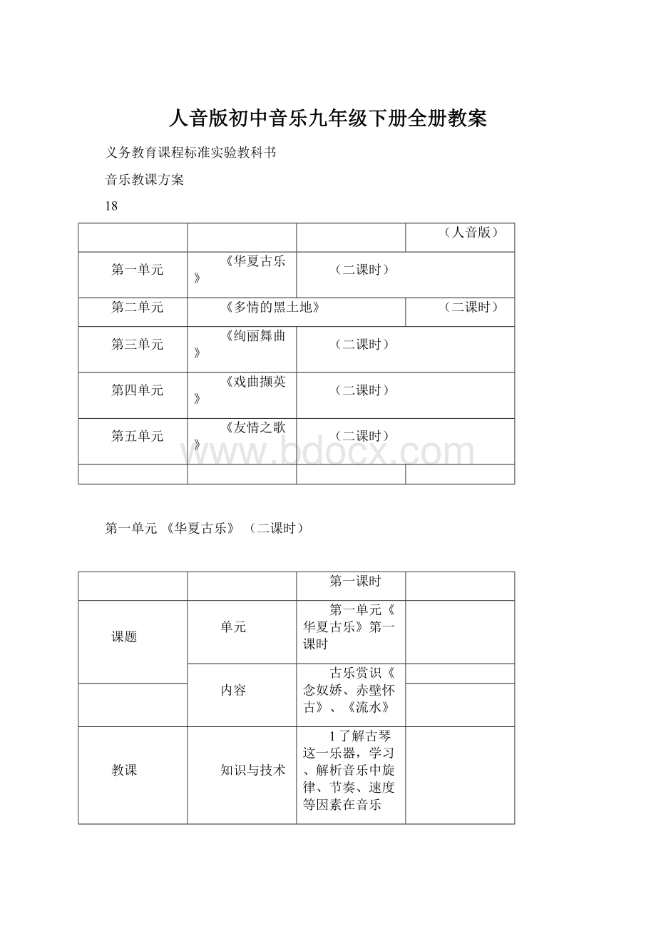 人音版初中音乐九年级下册全册教案文档格式.docx