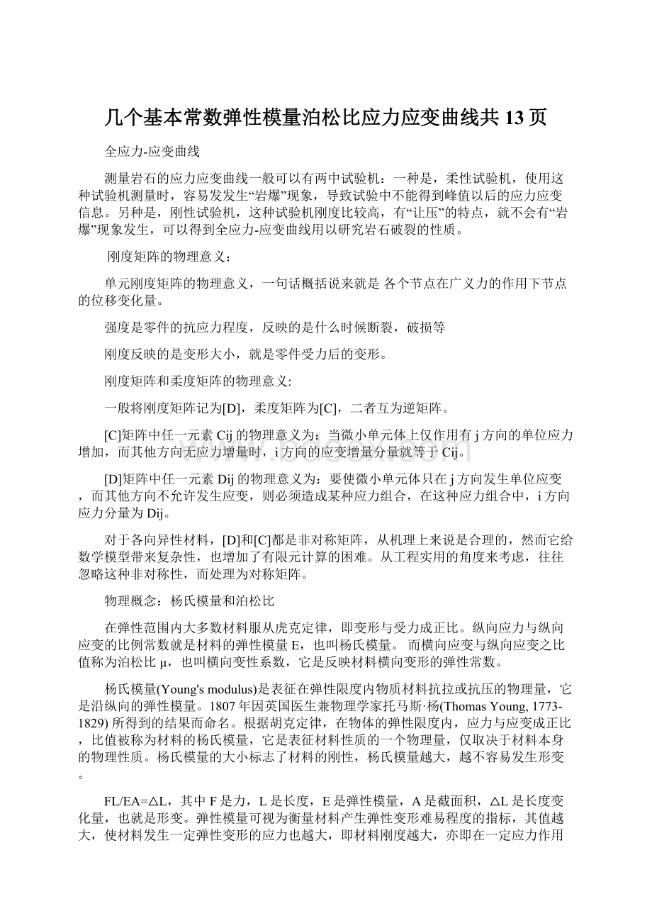 几个基本常数弹性模量泊松比应力应变曲线共13页.docx