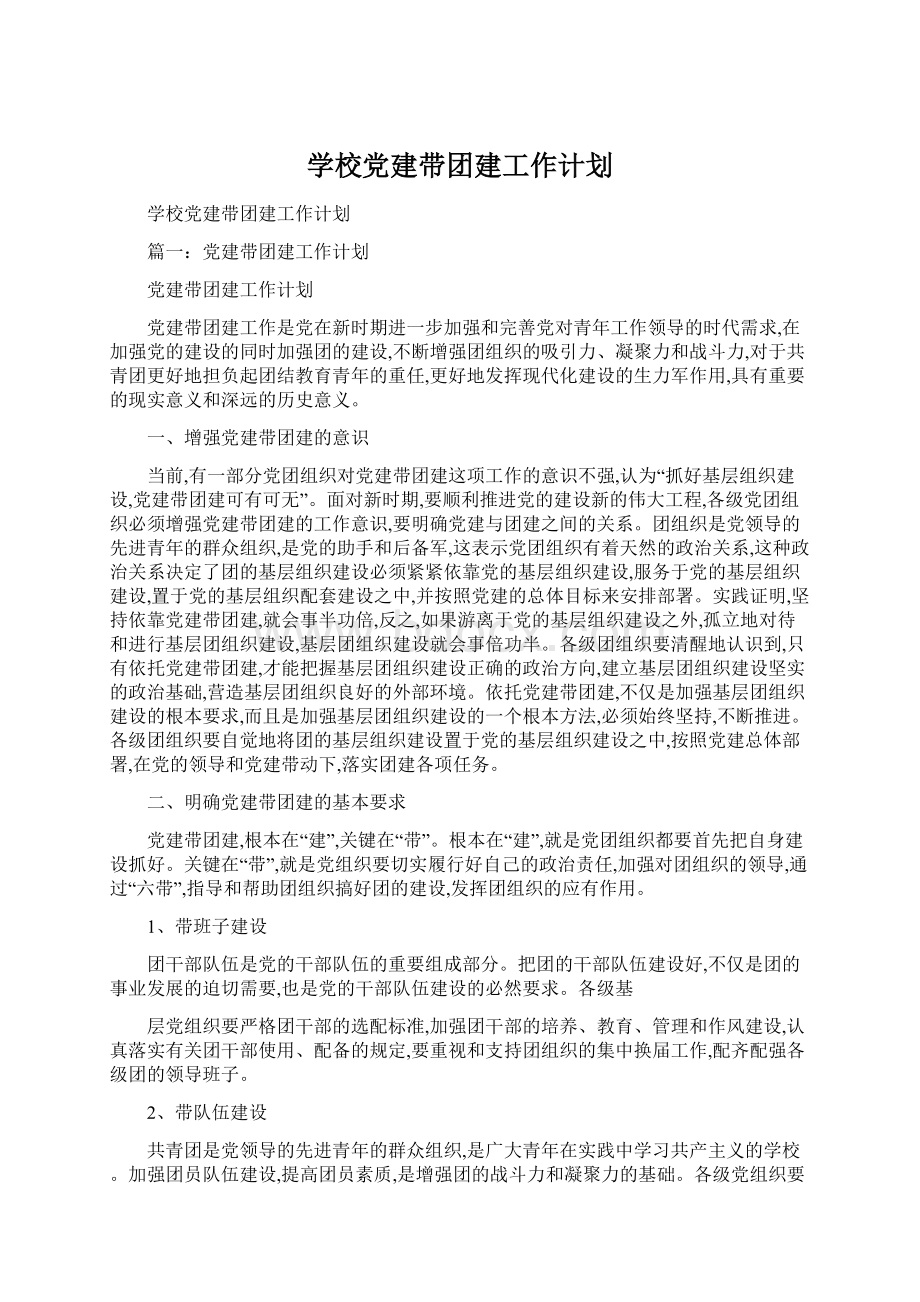 学校党建带团建工作计划Word文档格式.docx