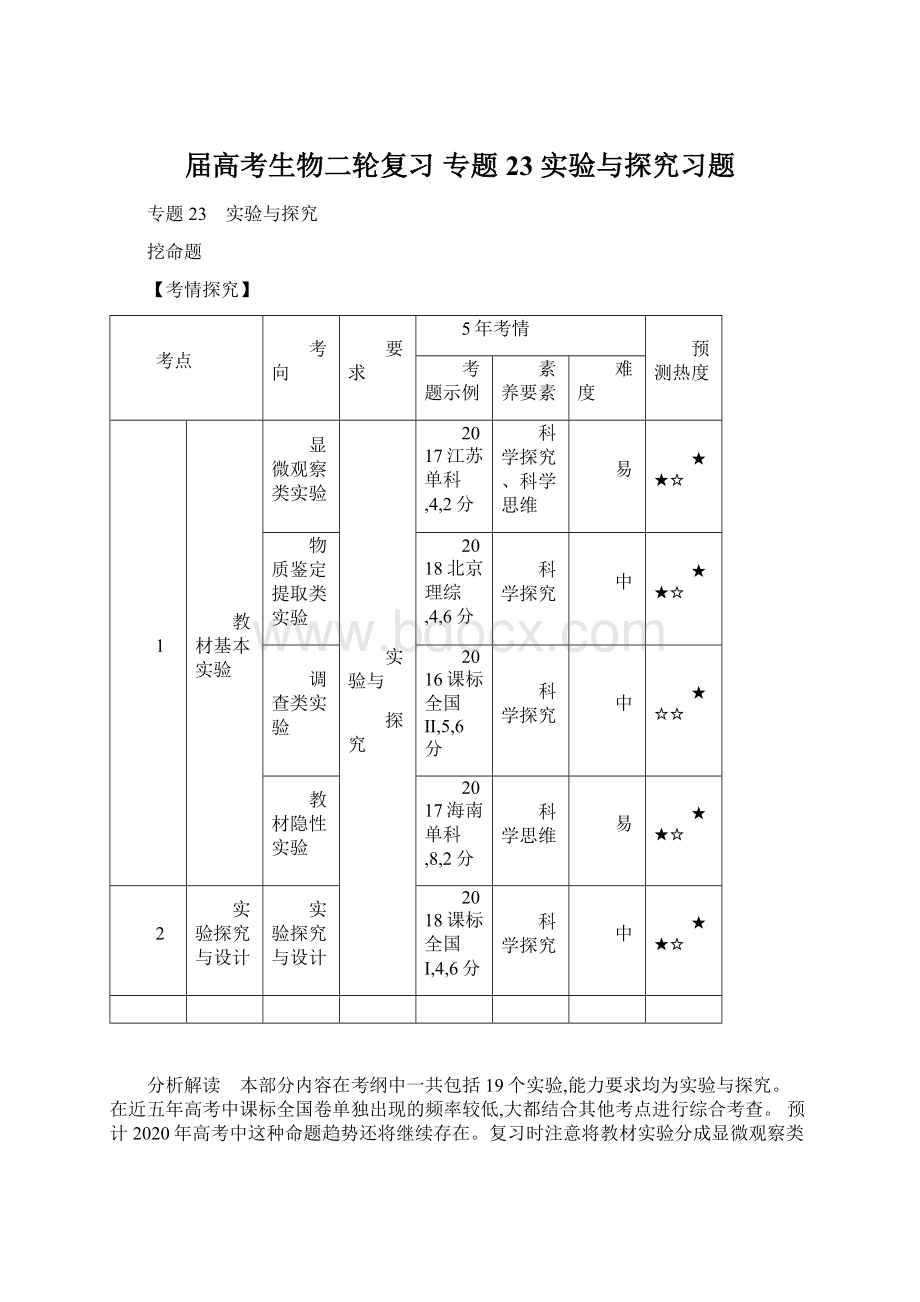 届高考生物二轮复习 专题23 实验与探究习题Word文档下载推荐.docx_第1页