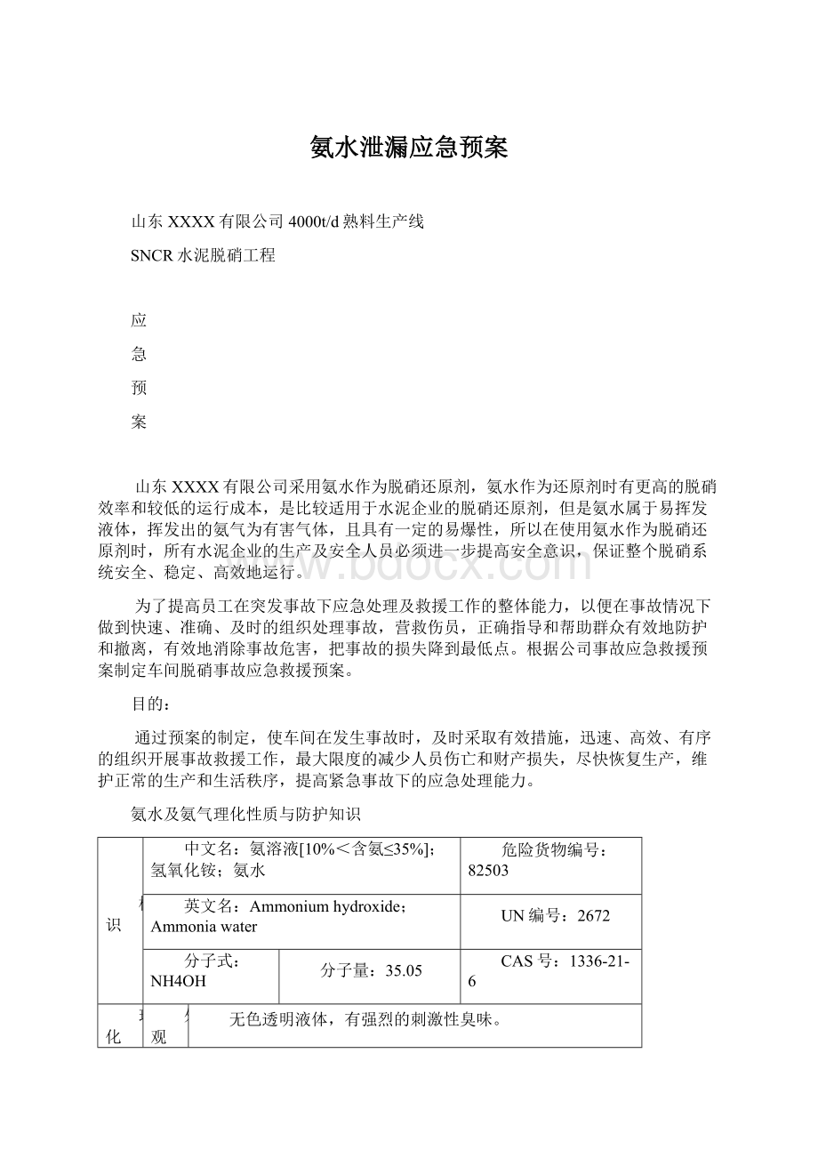 氨水泄漏应急预案.docx_第1页