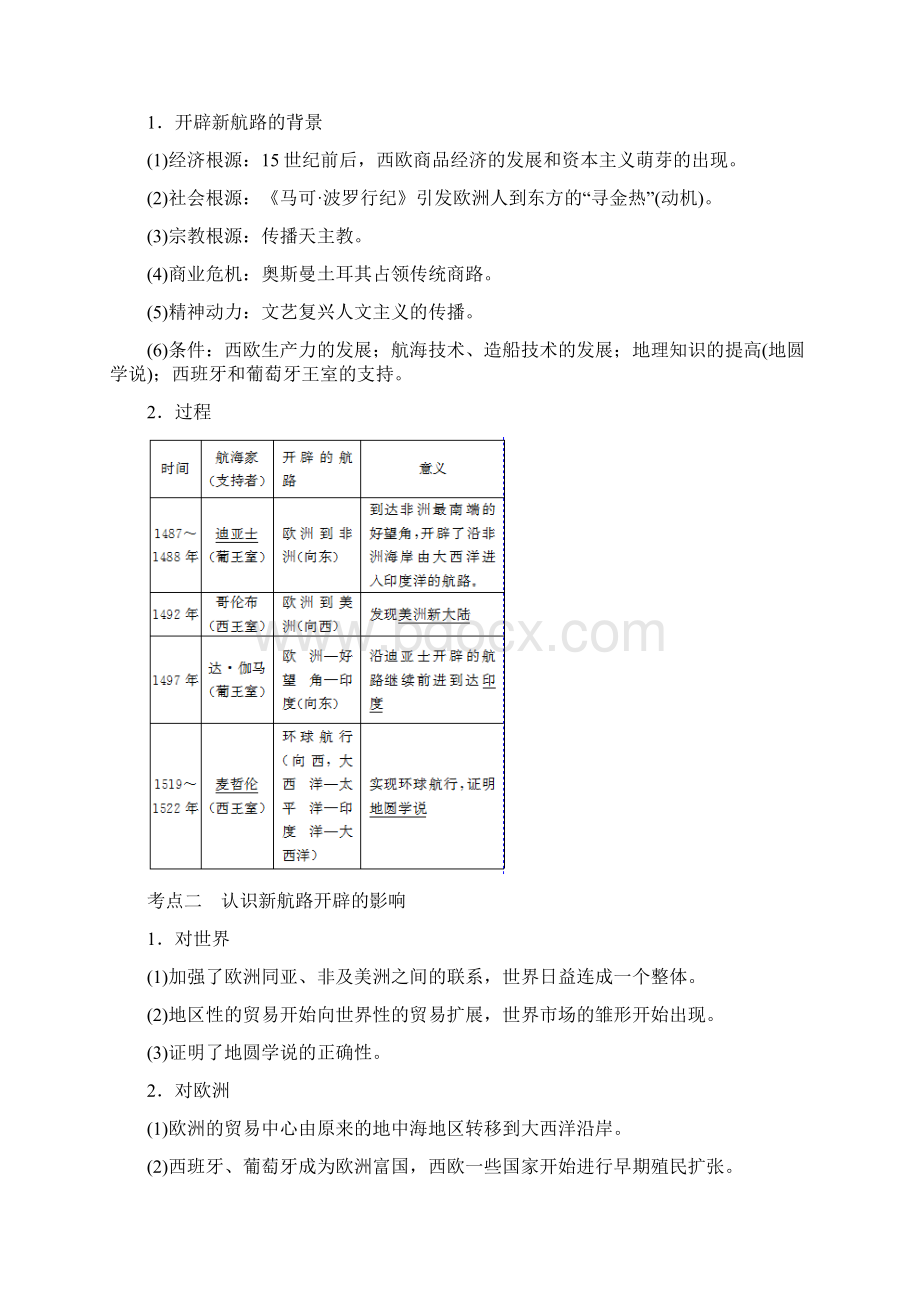 江苏小高考历史讲练稿知识梳理+考题演练+挑战A级专题十四新航路的开辟Word文档格式.docx_第2页