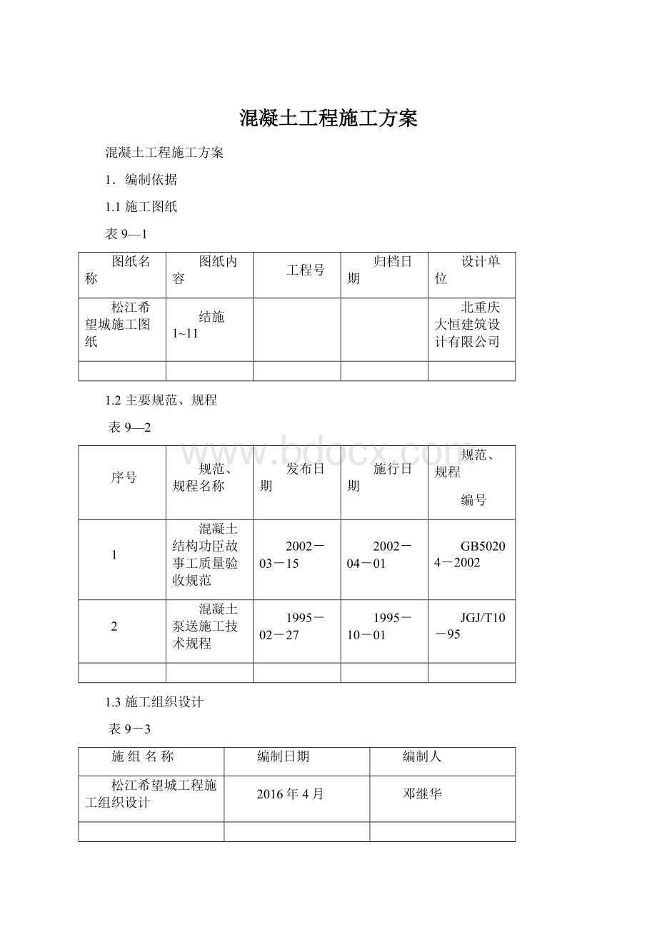 混凝土工程施工方案文档格式.docx_第1页