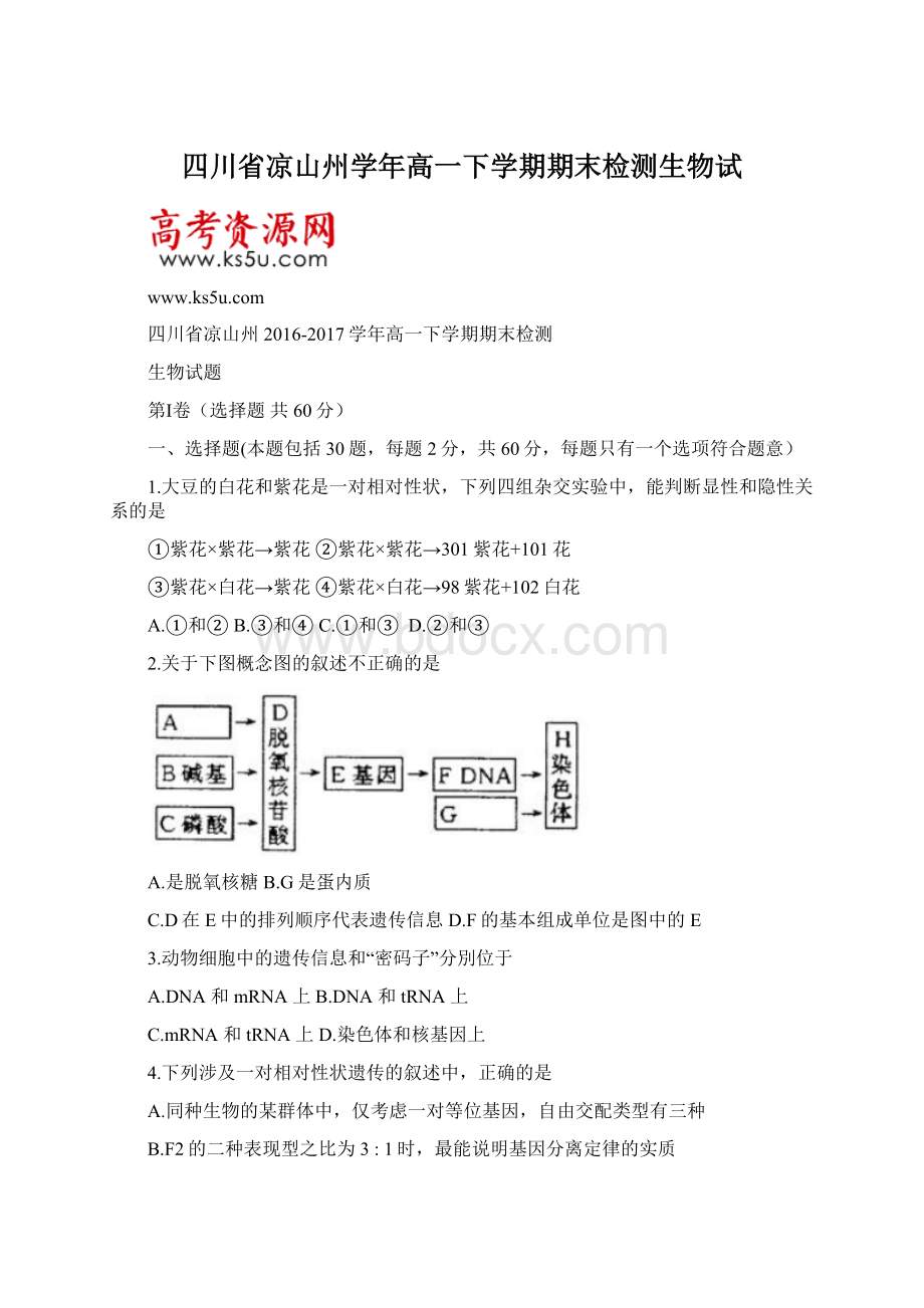 四川省凉山州学年高一下学期期末检测生物试.docx