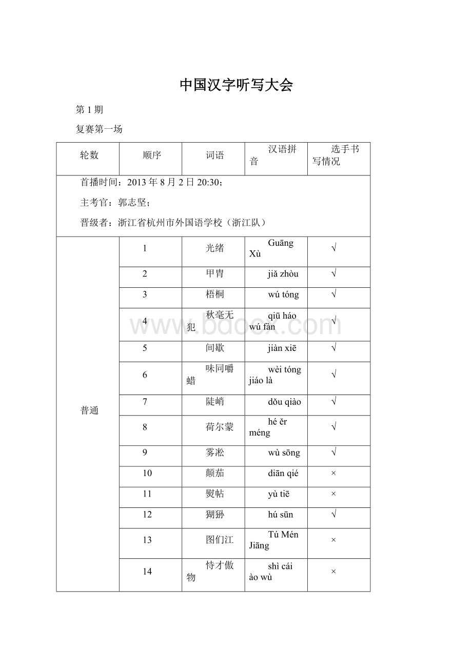 中国汉字听写大会Word文档下载推荐.docx_第1页