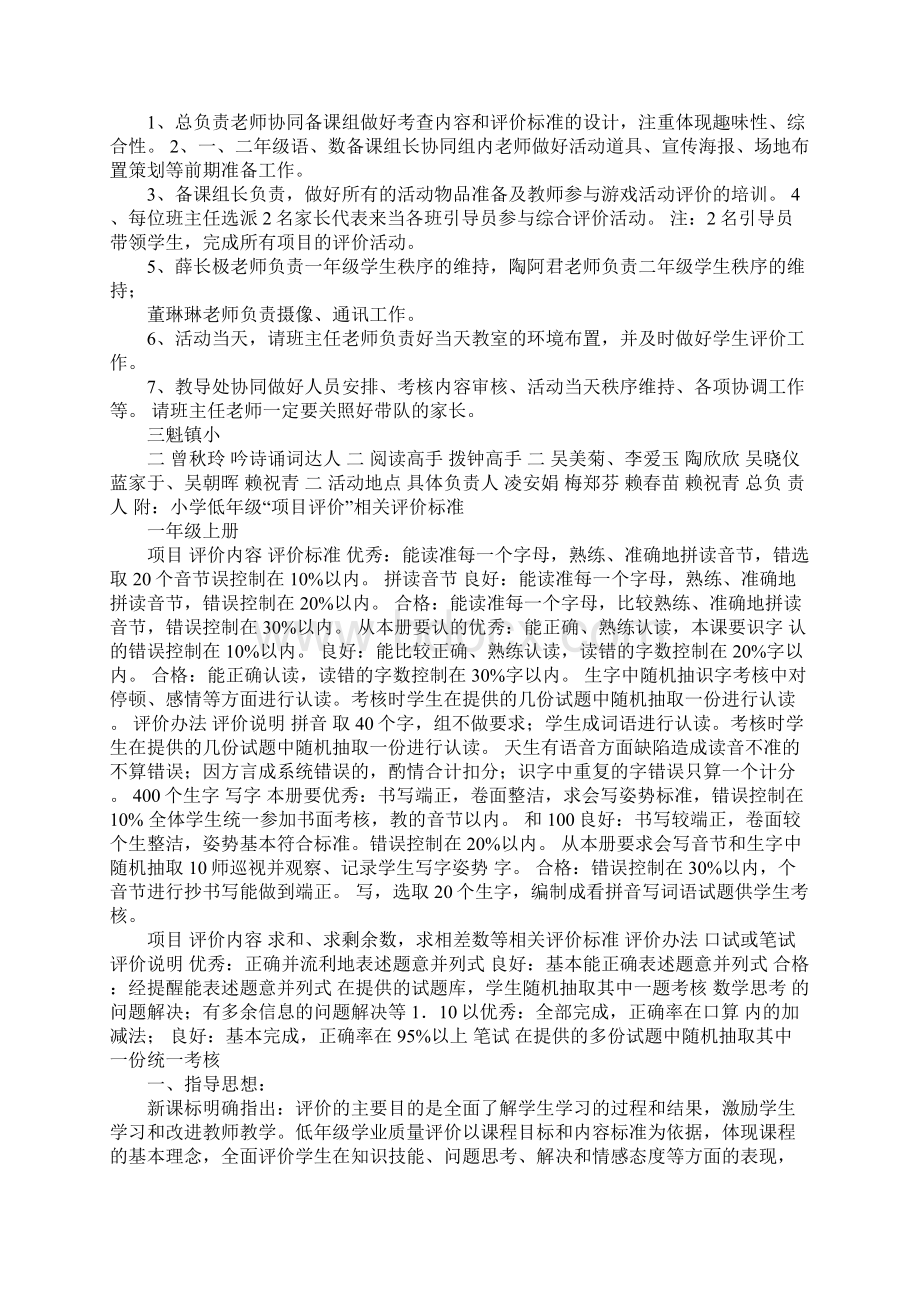 xx镇小20XX学年第一学期低年级项目式等级评价方案.docx_第2页