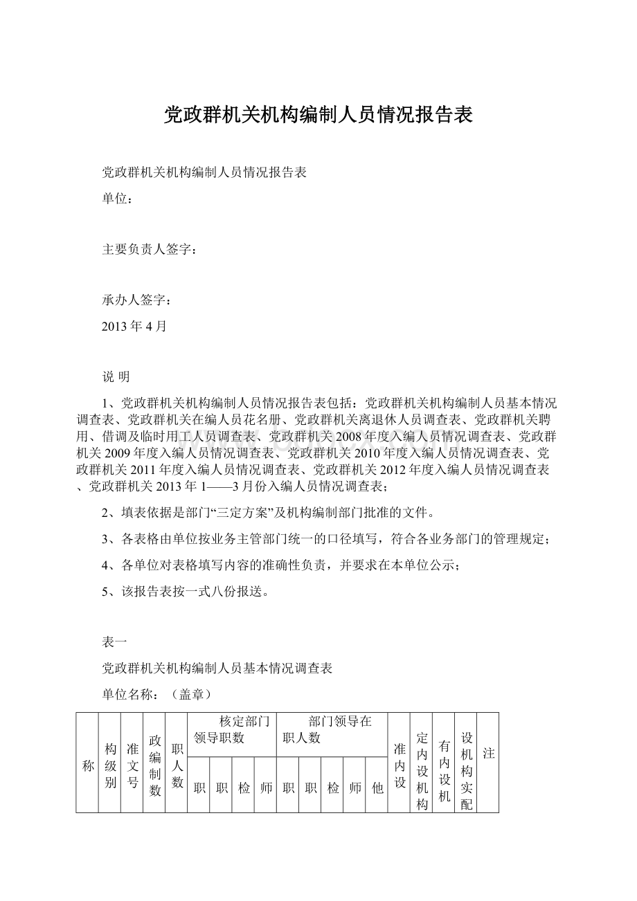 党政群机关机构编制人员情况报告表文档格式.docx_第1页