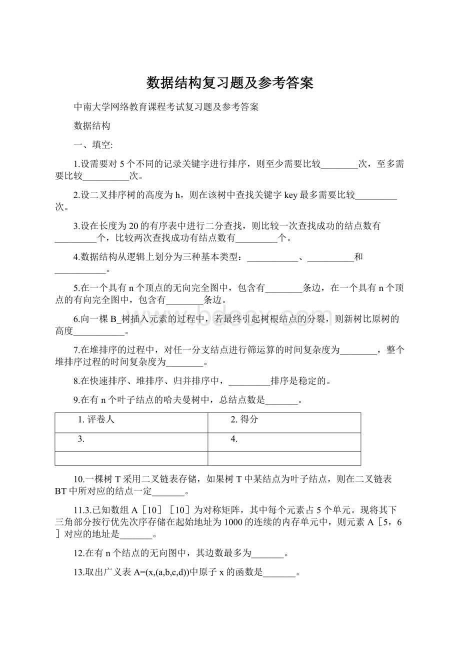 数据结构复习题及参考答案文档格式.docx_第1页