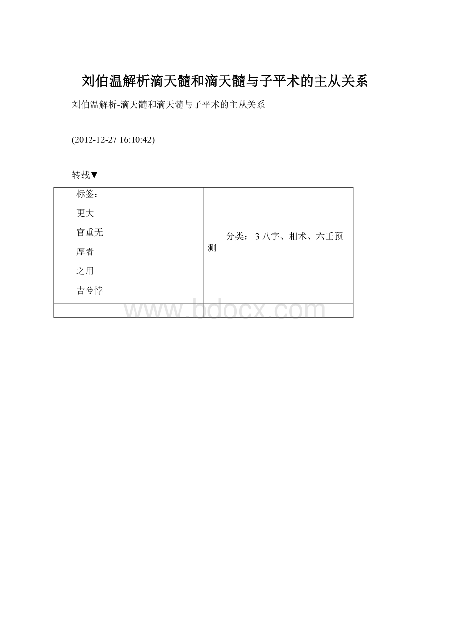 刘伯温解析滴天髓和滴天髓与子平术的主从关系.docx_第1页