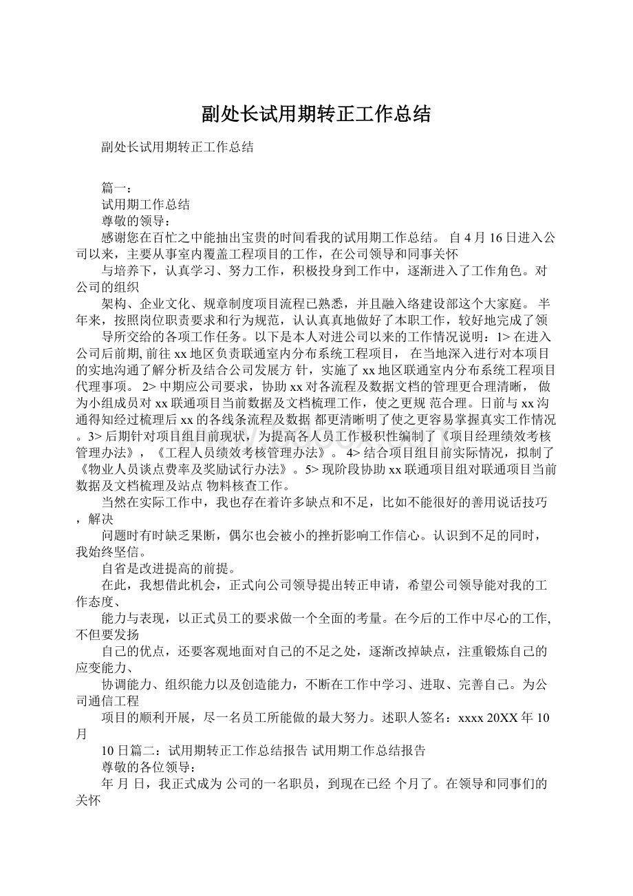 副处长试用期转正工作总结Word文档下载推荐.docx_第1页