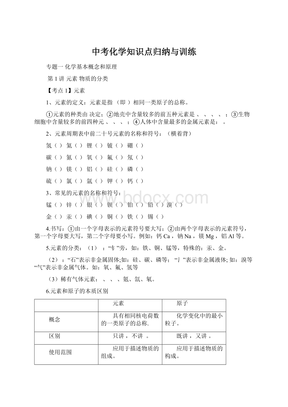 中考化学知识点归纳与训练.docx_第1页