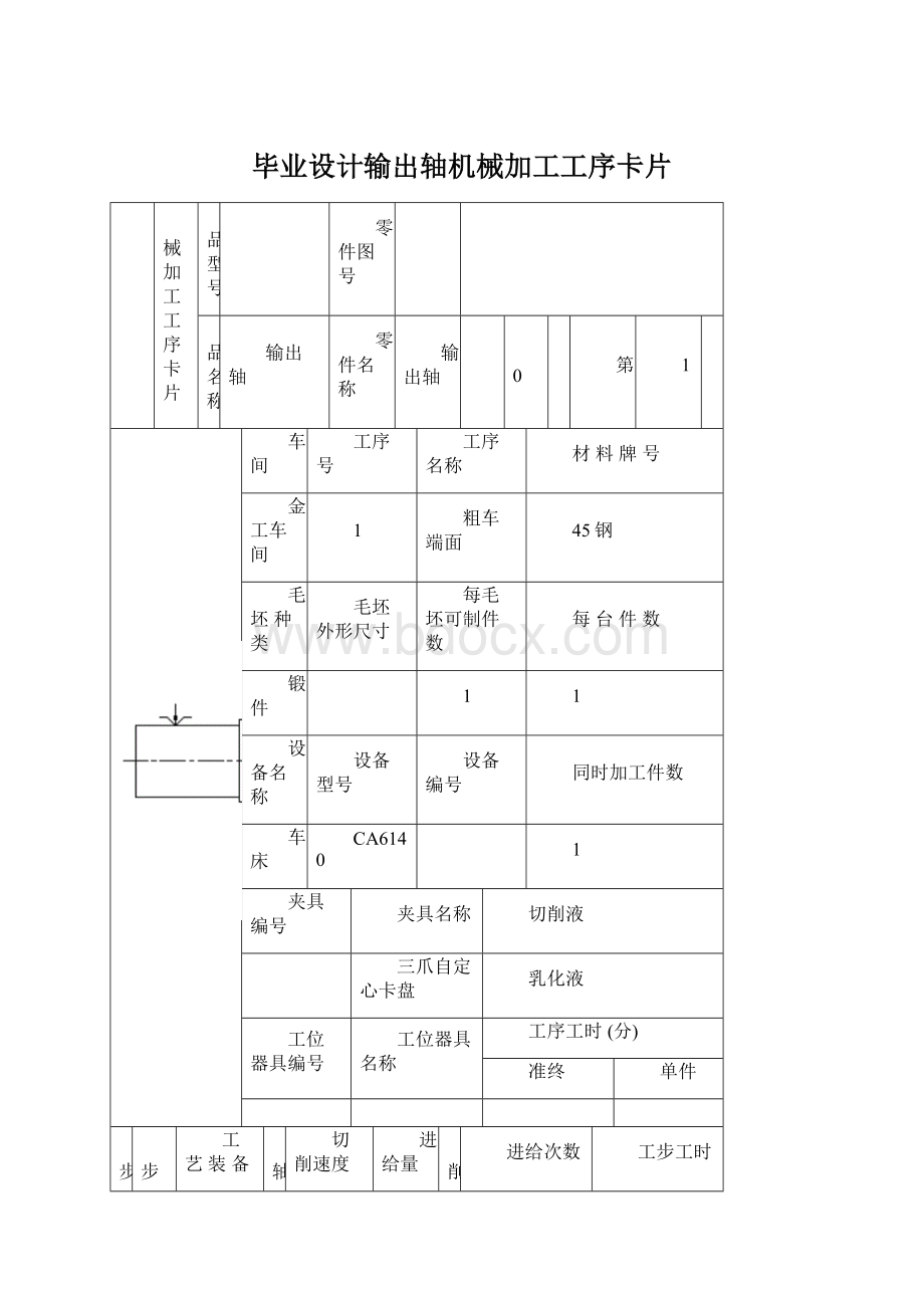 毕业设计输出轴机械加工工序卡片.docx