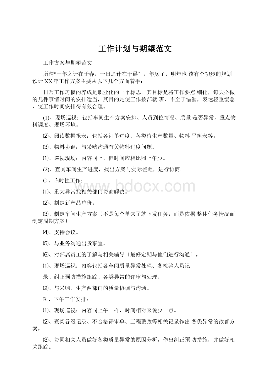 工作计划与期望范文Word格式.docx