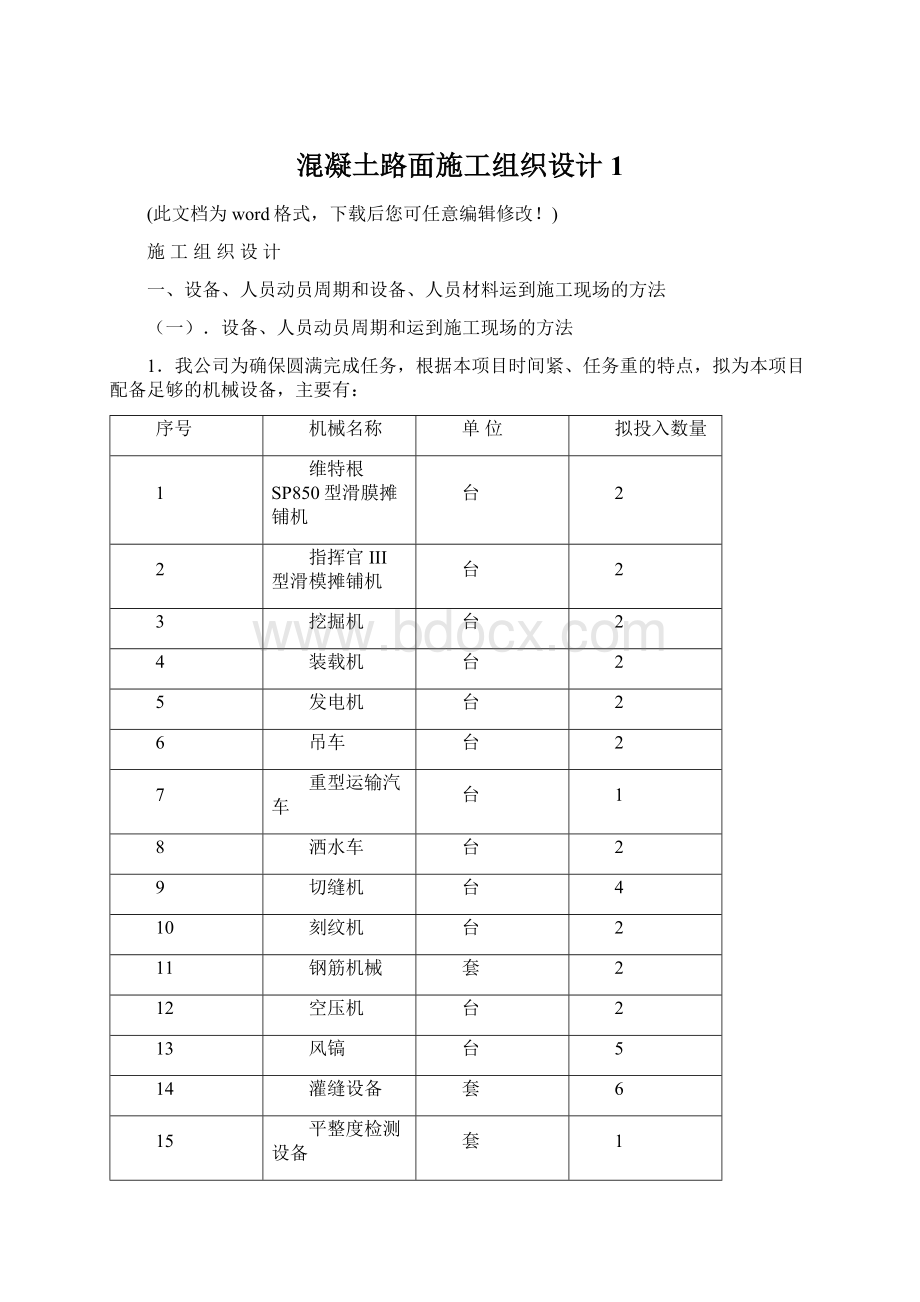 混凝土路面施工组织设计1.docx_第1页