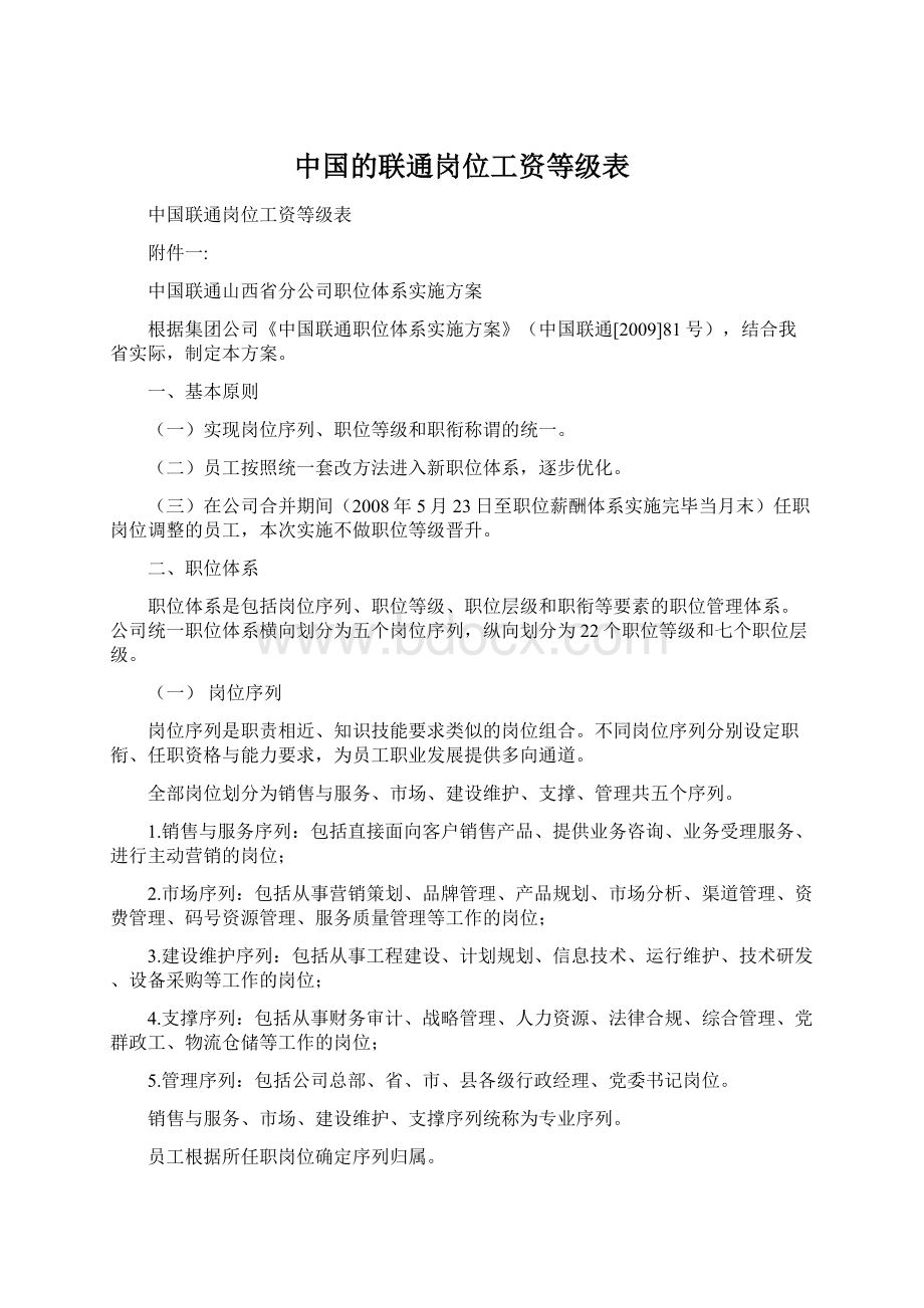 中国的联通岗位工资等级表Word格式.docx