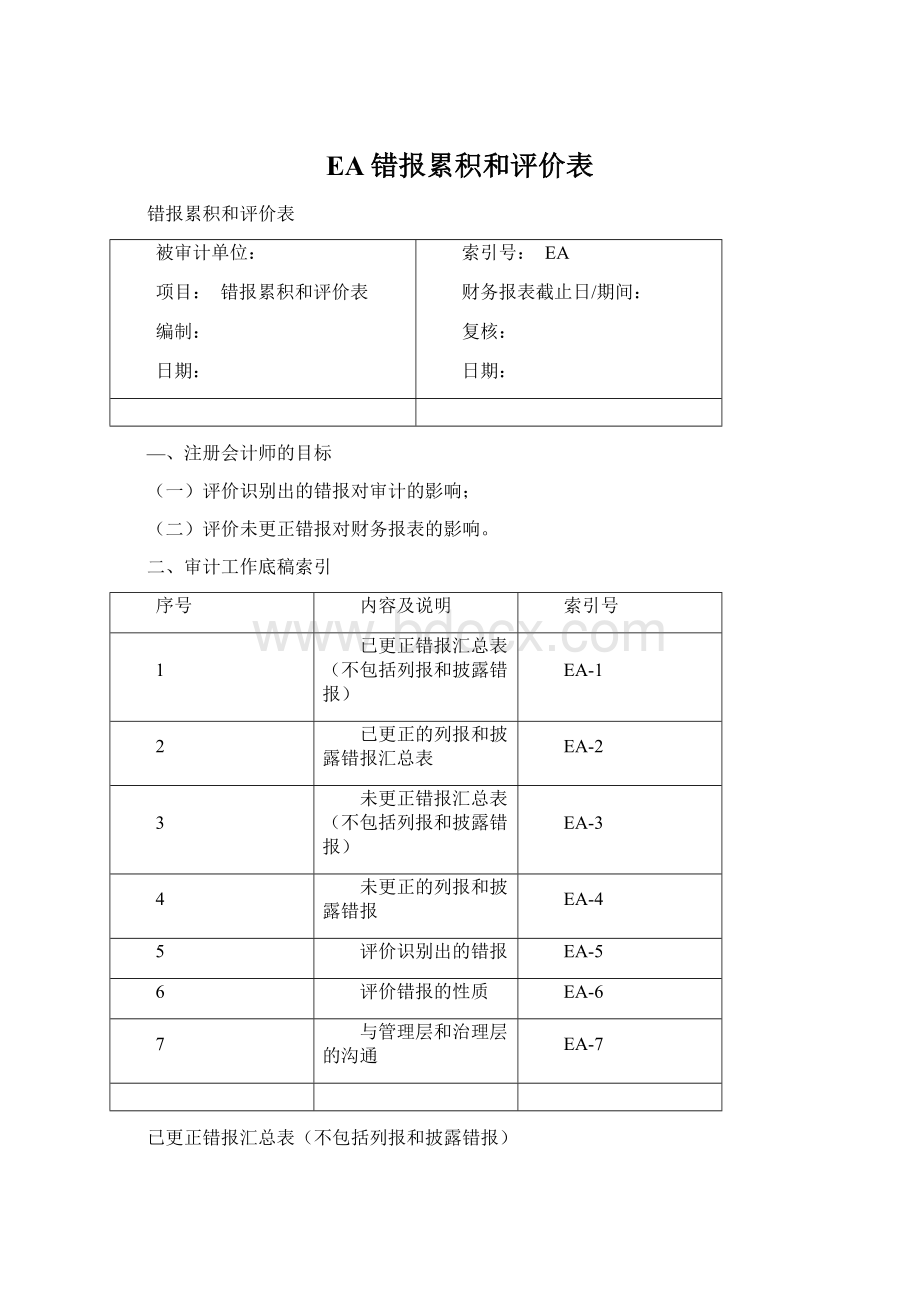 EA错报累积和评价表文档格式.docx