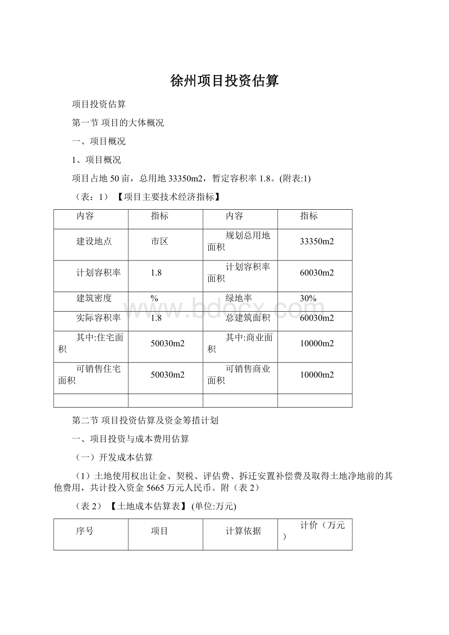 徐州项目投资估算.docx_第1页