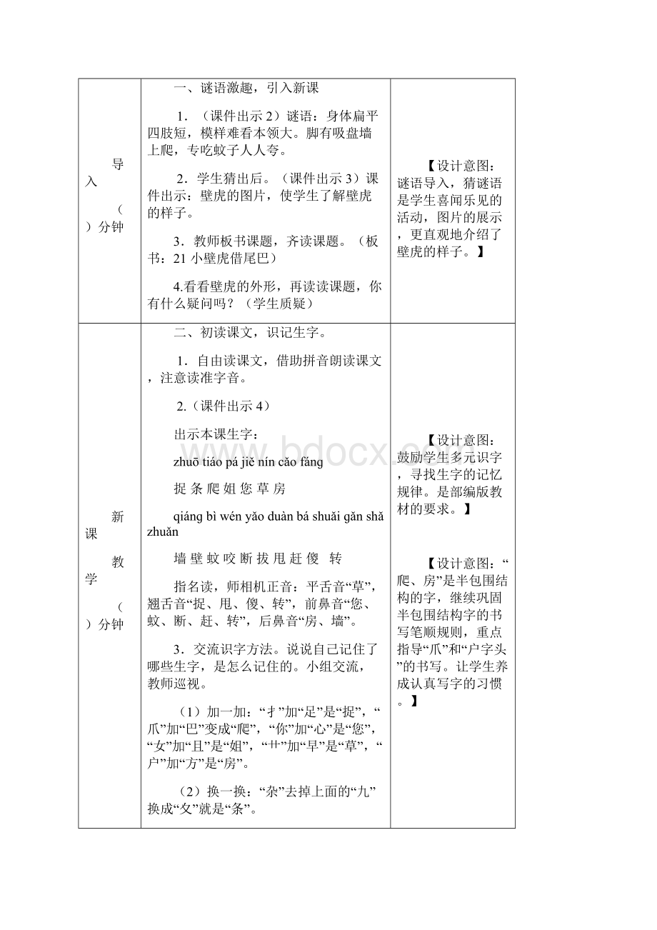 21小壁虎借尾巴 教案+课后作业部编人教版一年级语文下.docx_第2页